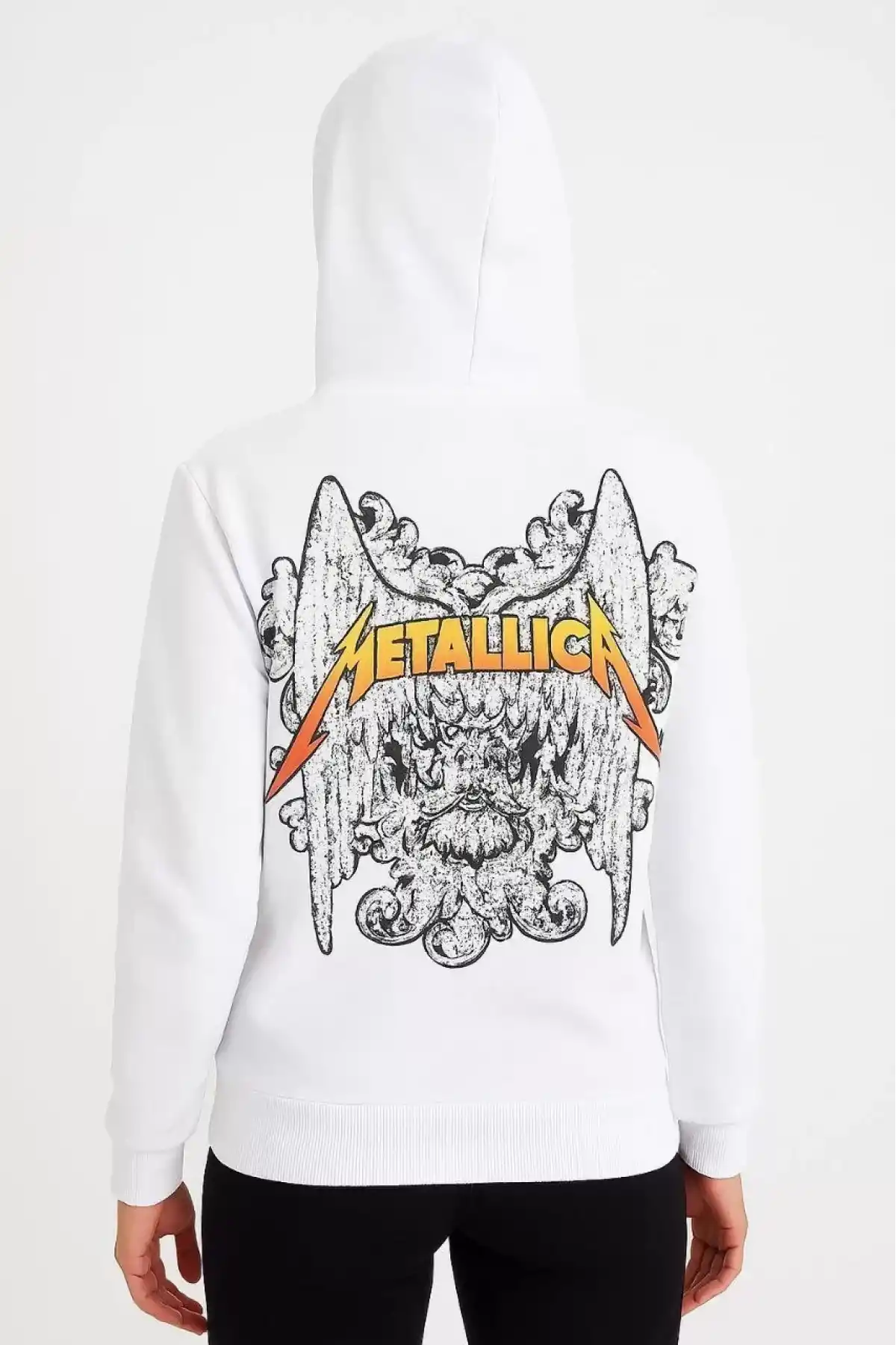 Metallica İki İplik Kapüşonlu Ön ve Arka Baskılı hoodie - Beyaz