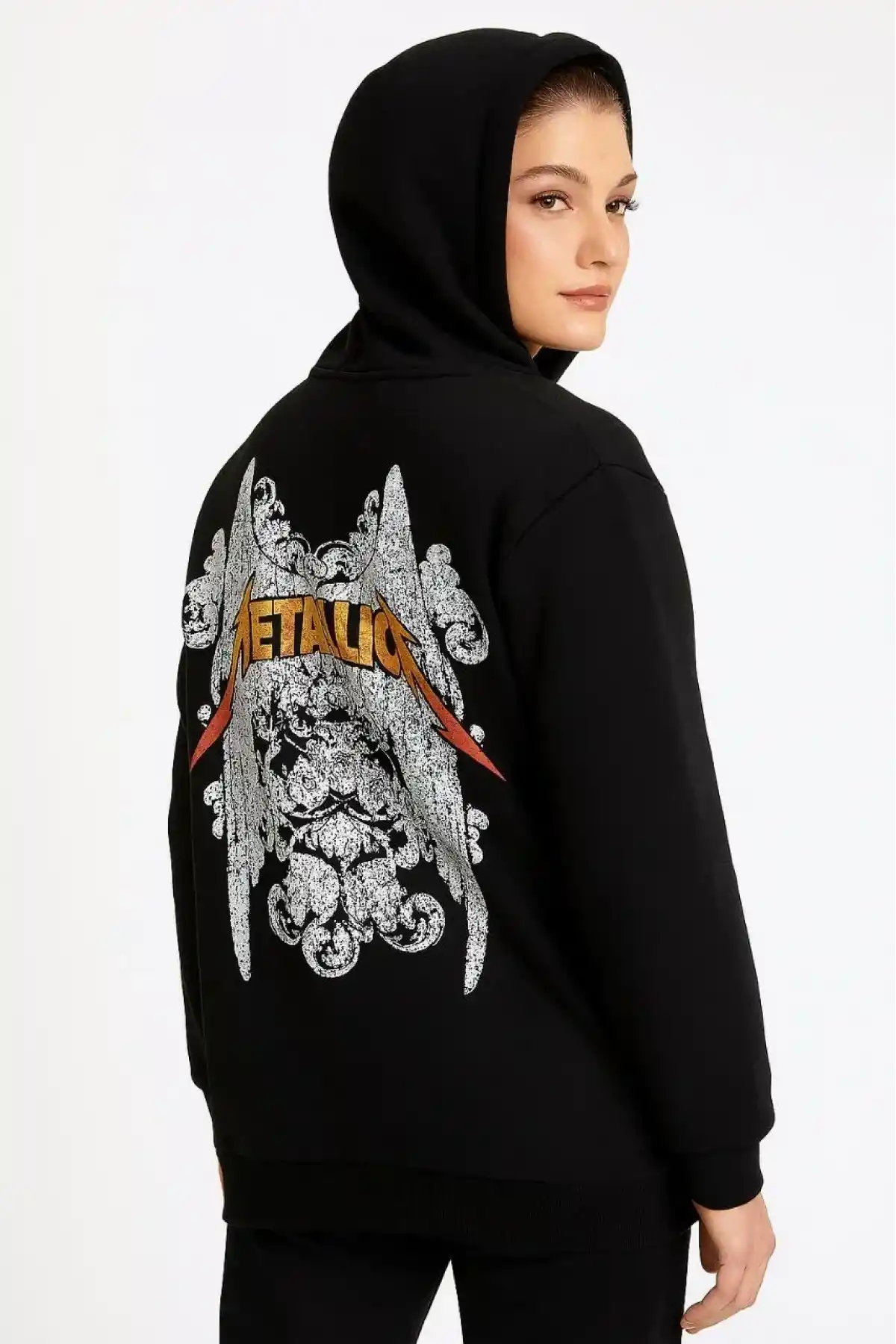 Metallica İki İplik Kapüşonlu Ön ve Arka Baskılı hoodie - Siyah