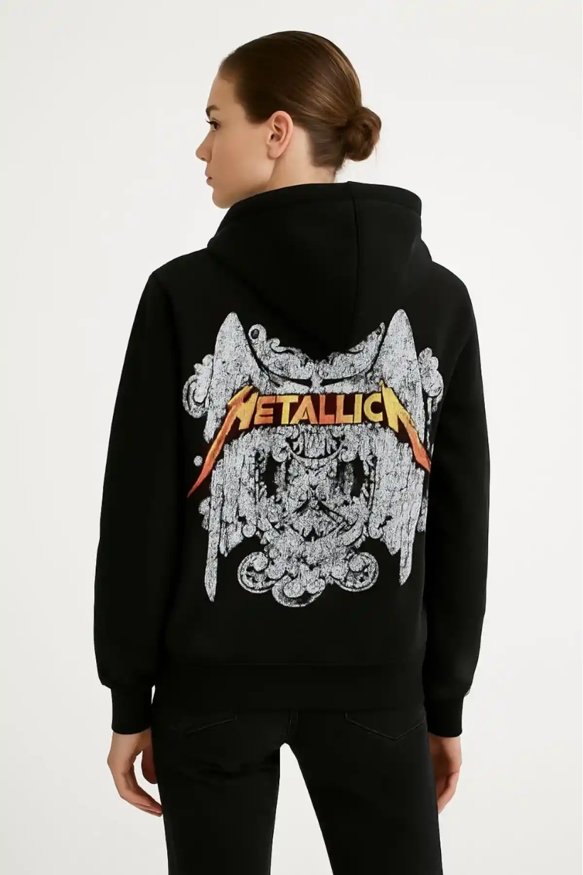 Metallica İki İplik Kapüşonlu Ön ve Arka Baskılı hoodie - Siyah