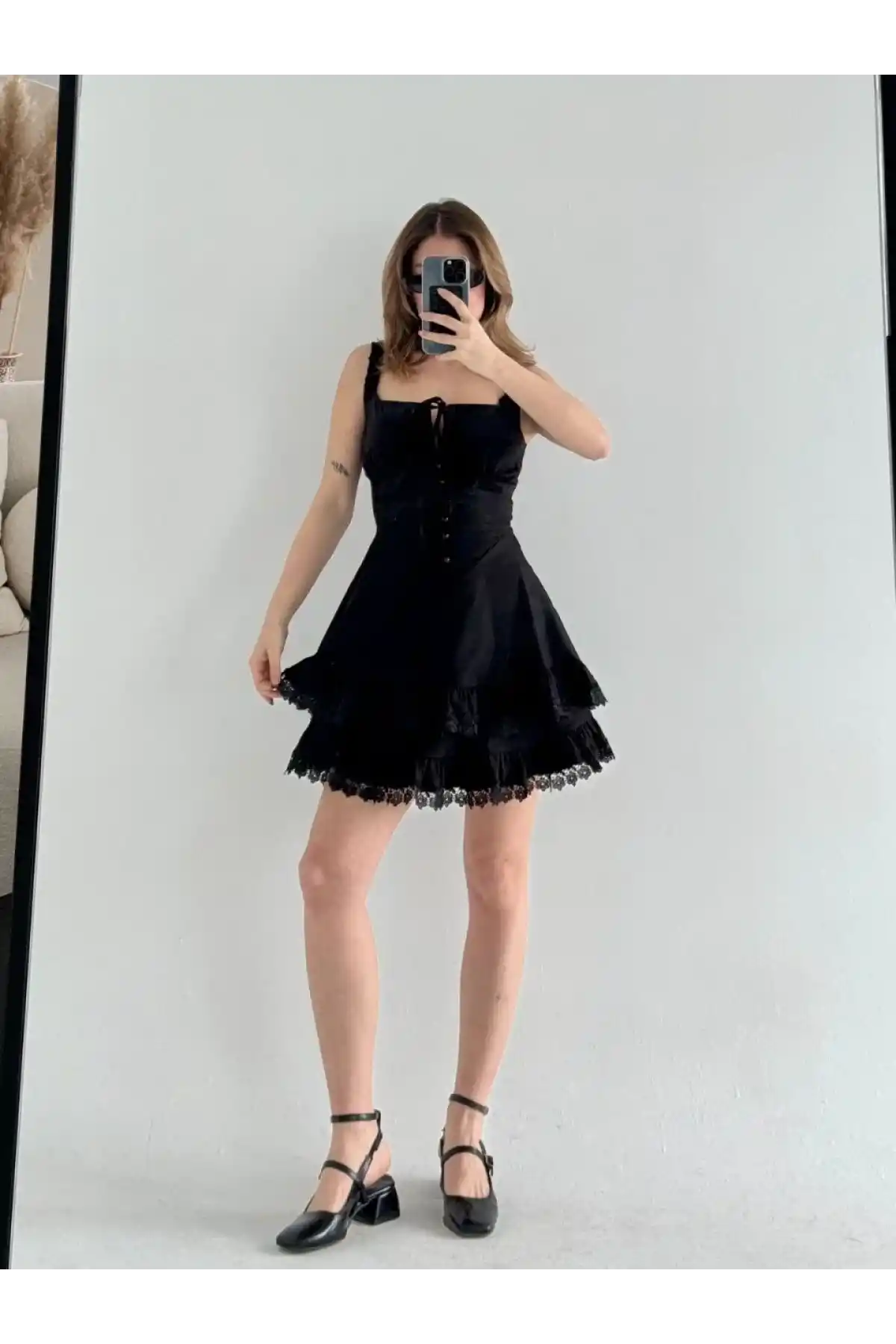 Mini Askılı Elbise - Siyah