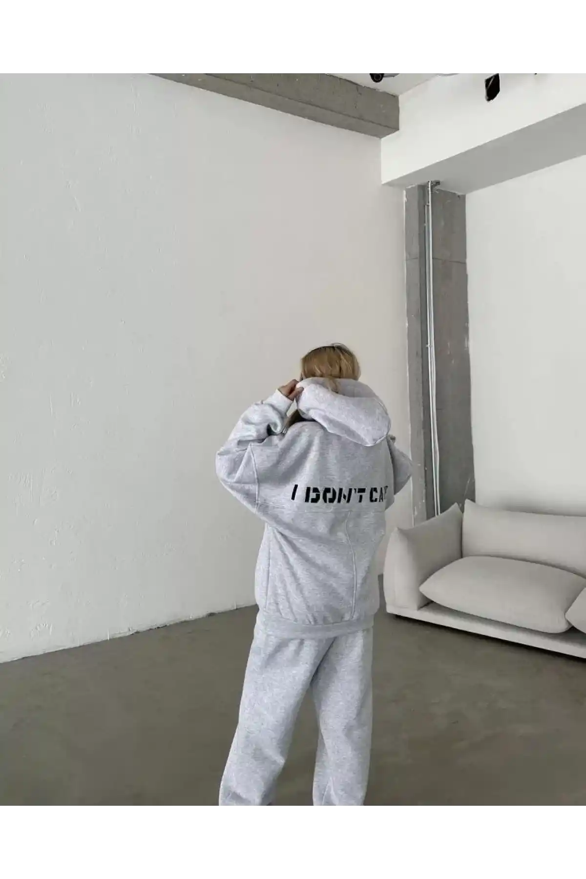 Nakış İşlemeli Üç İplik Sweat Takım- Gri