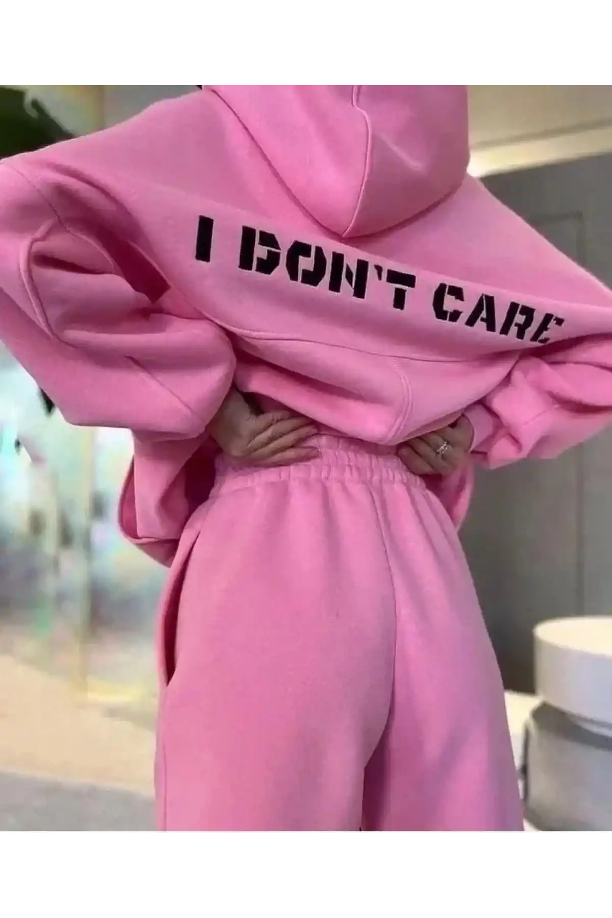 Nakış İşlemeli Üç İplik Sweat Takım- Pembe