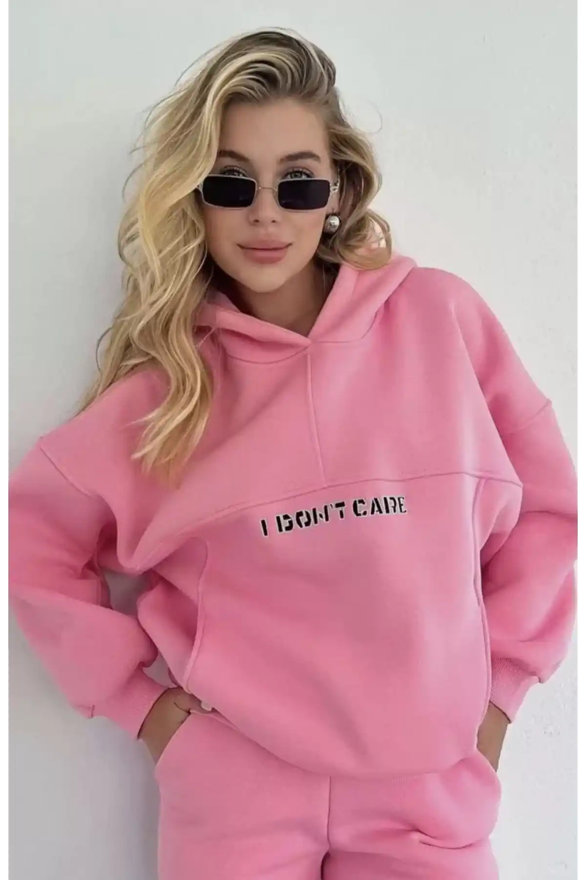 Nakış İşlemeli Üç İplik Sweat Takım- Pembe