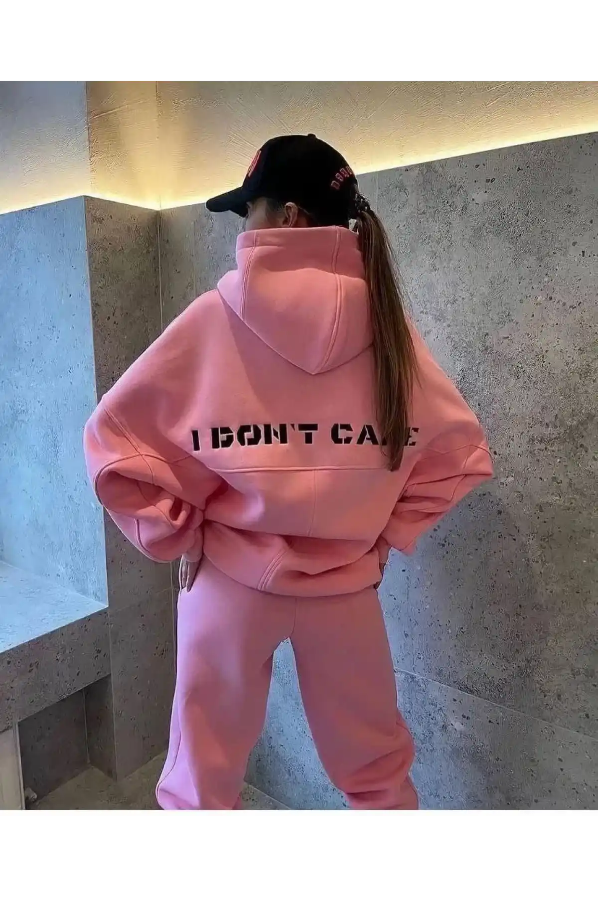 Nakış İşlemeli Üç İplik Sweat Takım- Pembe