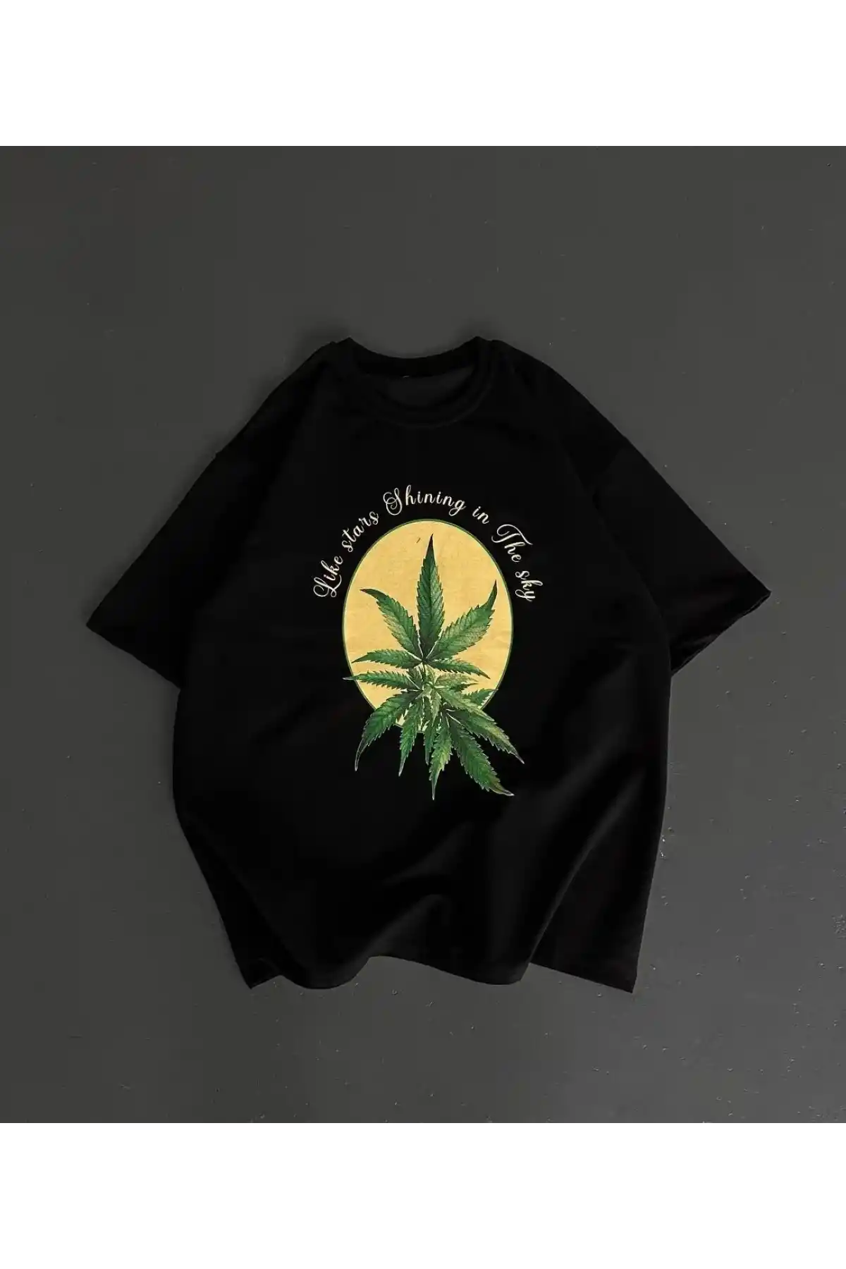 Ön ve Arka Baskılı Oversize Bisiklet Yaka T-shirt- Siyah