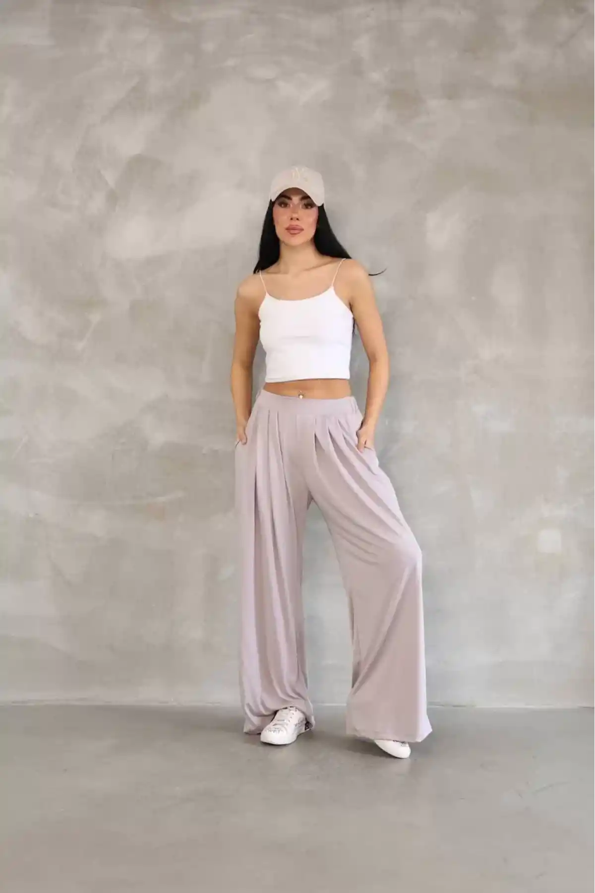 Osy Modal Yumuşak Dokulu Kadın Kumaş Boru Paça Salaş Eşofman - Bej