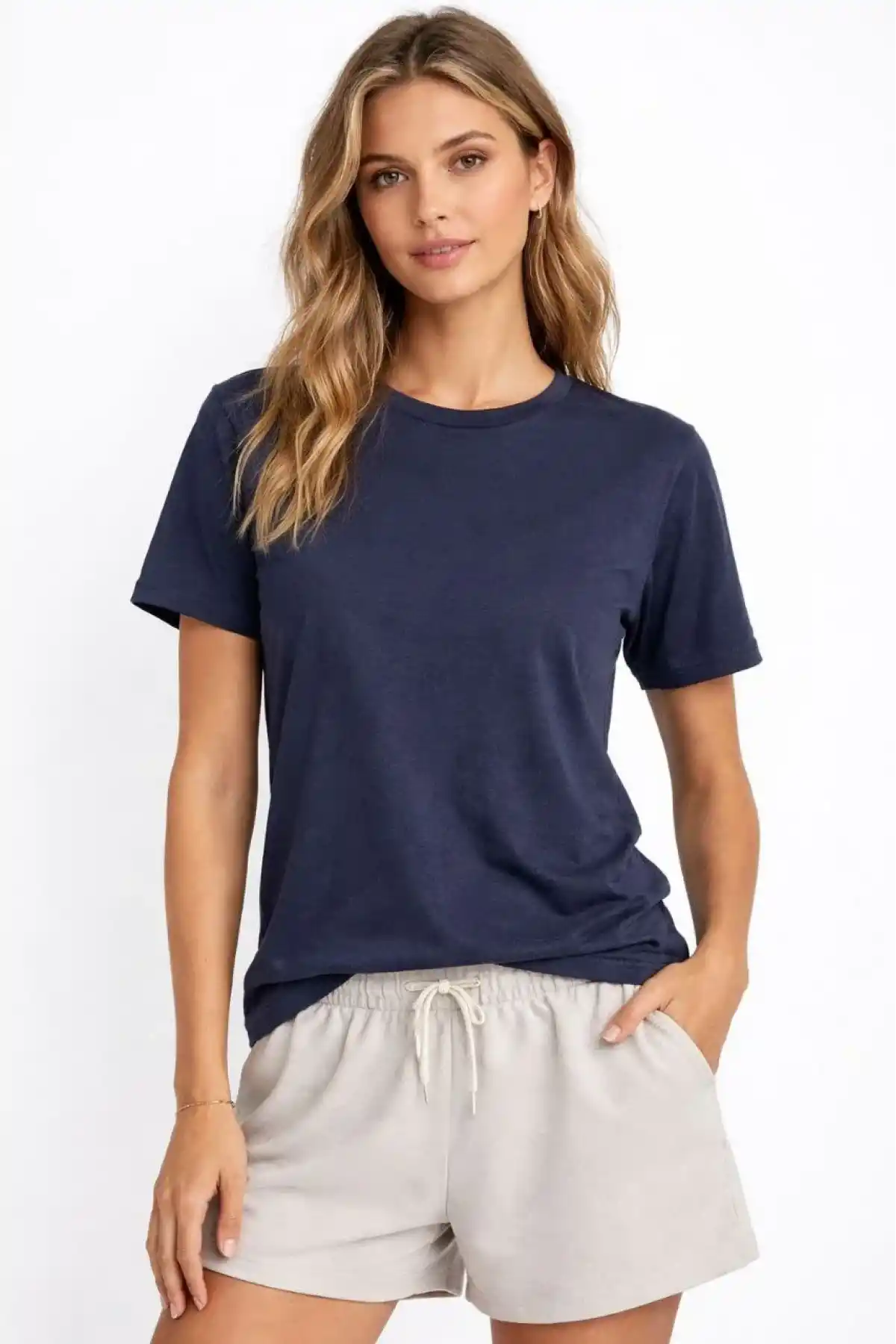 Osy Modal yumuşak dokulu Kumaş Kadın Bisiklet Yaka T-shirt - İndigo