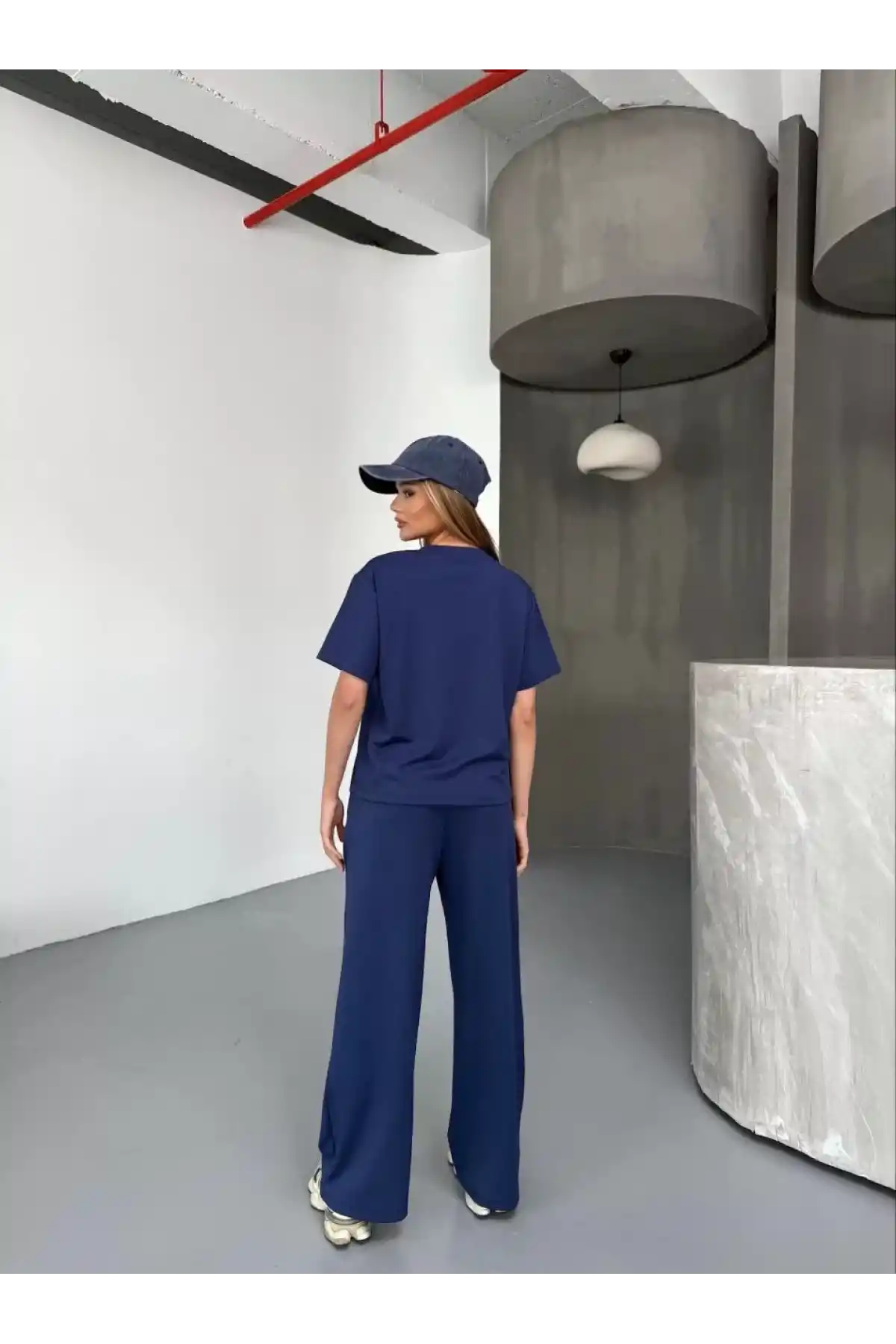 Osy Modal Yumuşak Dokulu Kumaş Kısa Kollu Bluz Rahat Pantalon ikili Takım- Lacivert