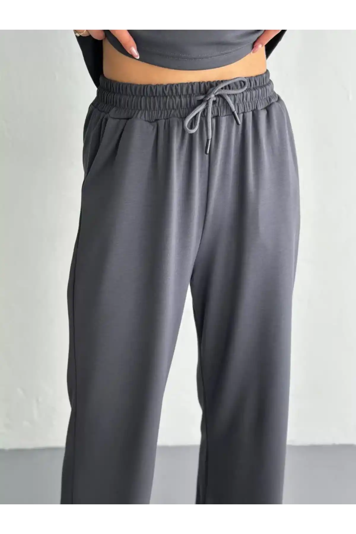 Osy Modal Yumuşak Dokulu Kumaş Kısa Kollu Yakalı T-shirt Pantalon ikili Takım- Antrasit