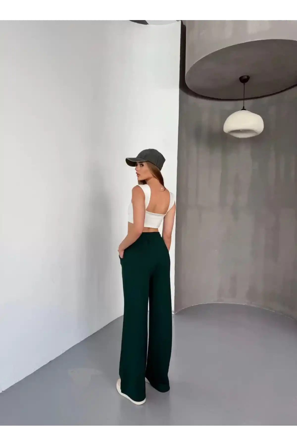 Osy Modal Yumuşak Dokulu Kumaş Nakış işlemeli Rahat Bol Paça Eşofman Pantalon - Yeşil