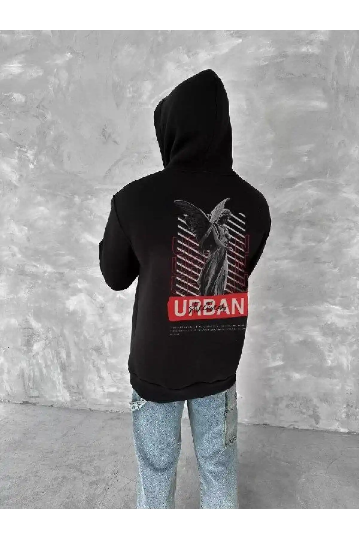 Oversize Üç İplik Kapüşonlu SweatShirt - Siyah