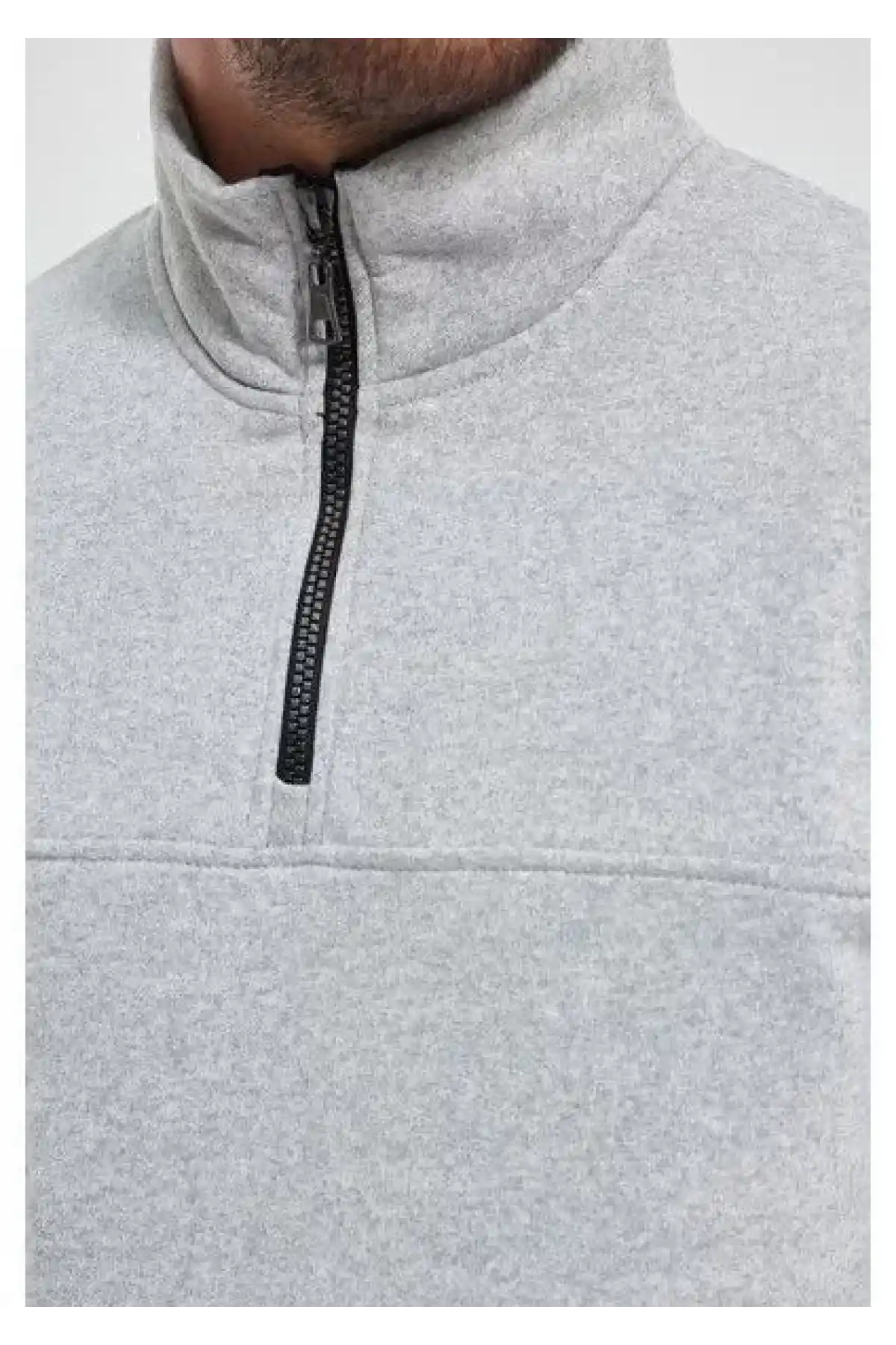 Oversize Yarım Farmuarlı Yakalı Basic SweatShirt - Gri