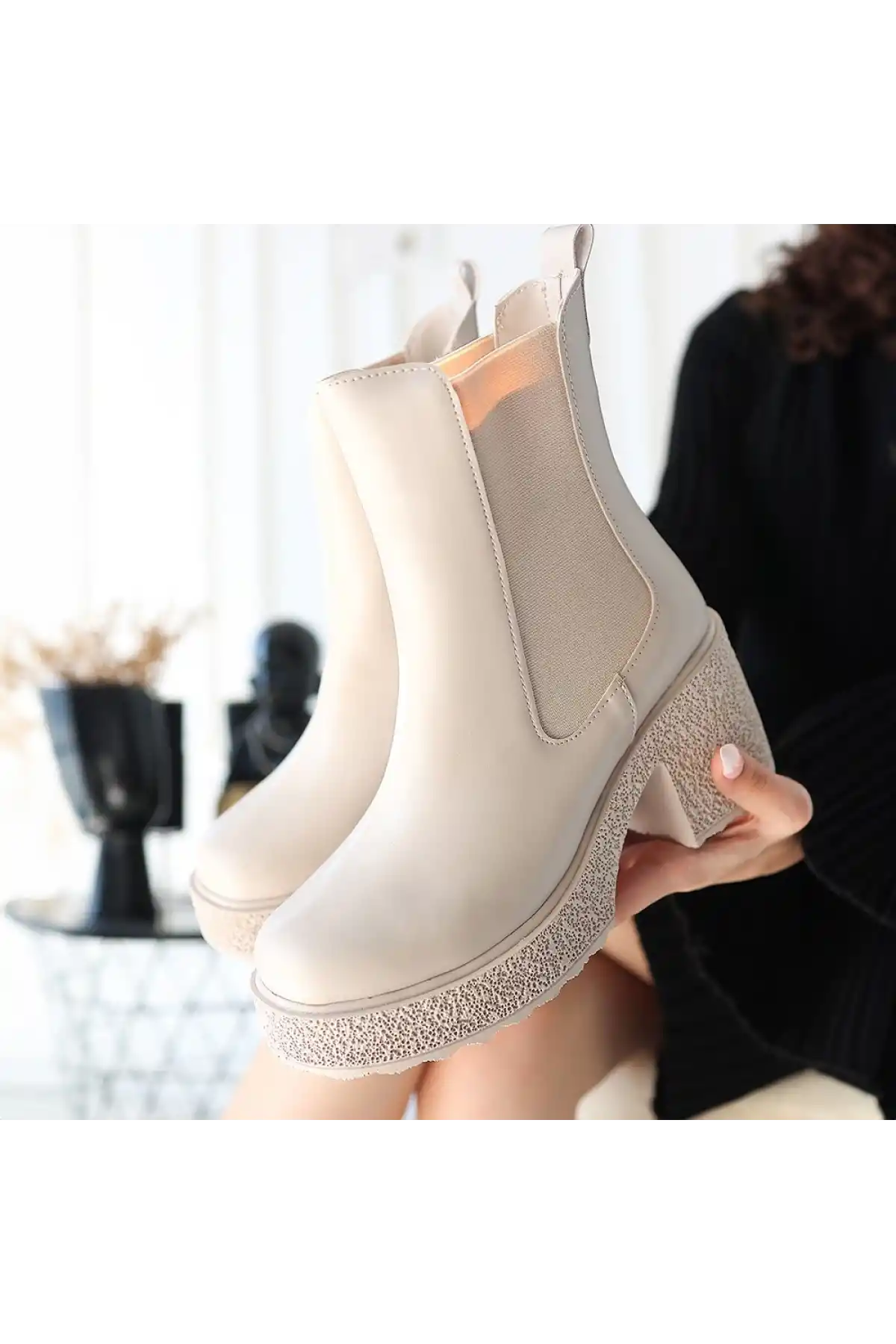 Paigo Bej Cilt Topuklu Bot - GC