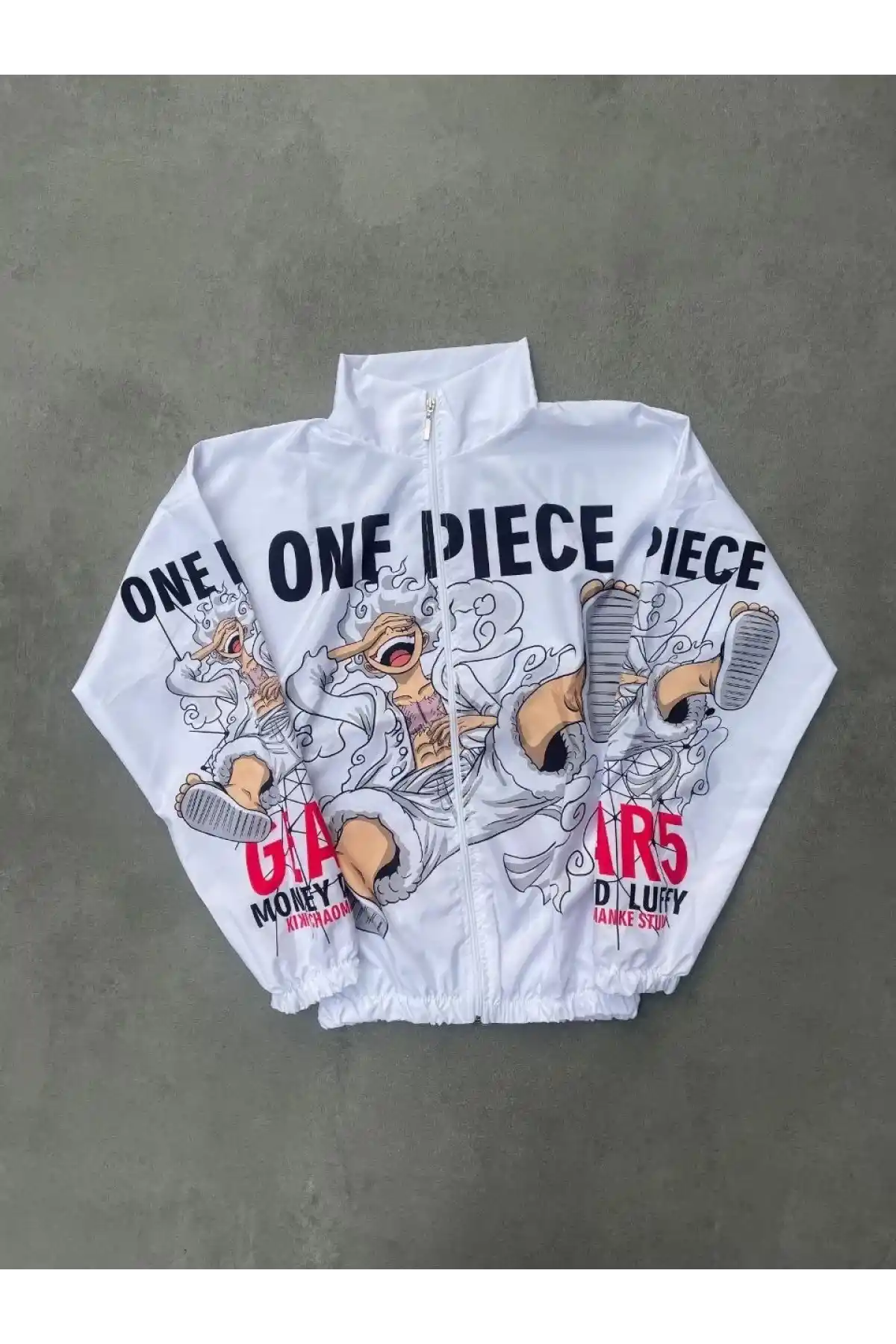 Paraşüt Kumaş Fermuarlı Dijital Baskılı Rüzgarlık - Beyaz