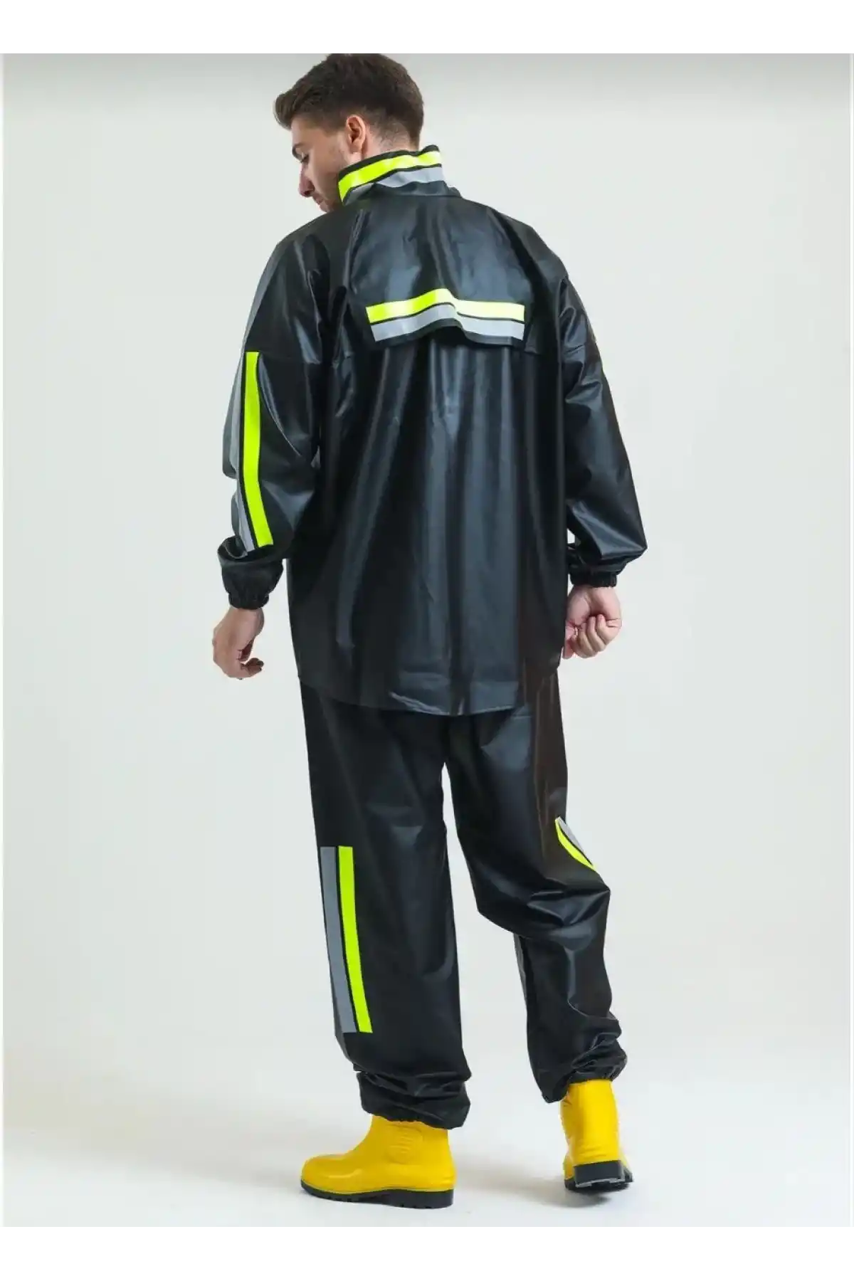 Premium Motorcu Kurye Yağmurluk Takım Su Geçirmez PVC Kumaş Reflektörlü TÜBİTAK Onaylı - Siyah