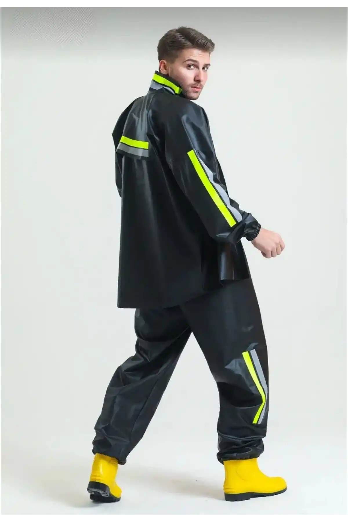 Premium Motorcu Kurye Yağmurluk Takım Su Geçirmez PVC Kumaş Reflektörlü TÜBİTAK Onaylı - Siyah