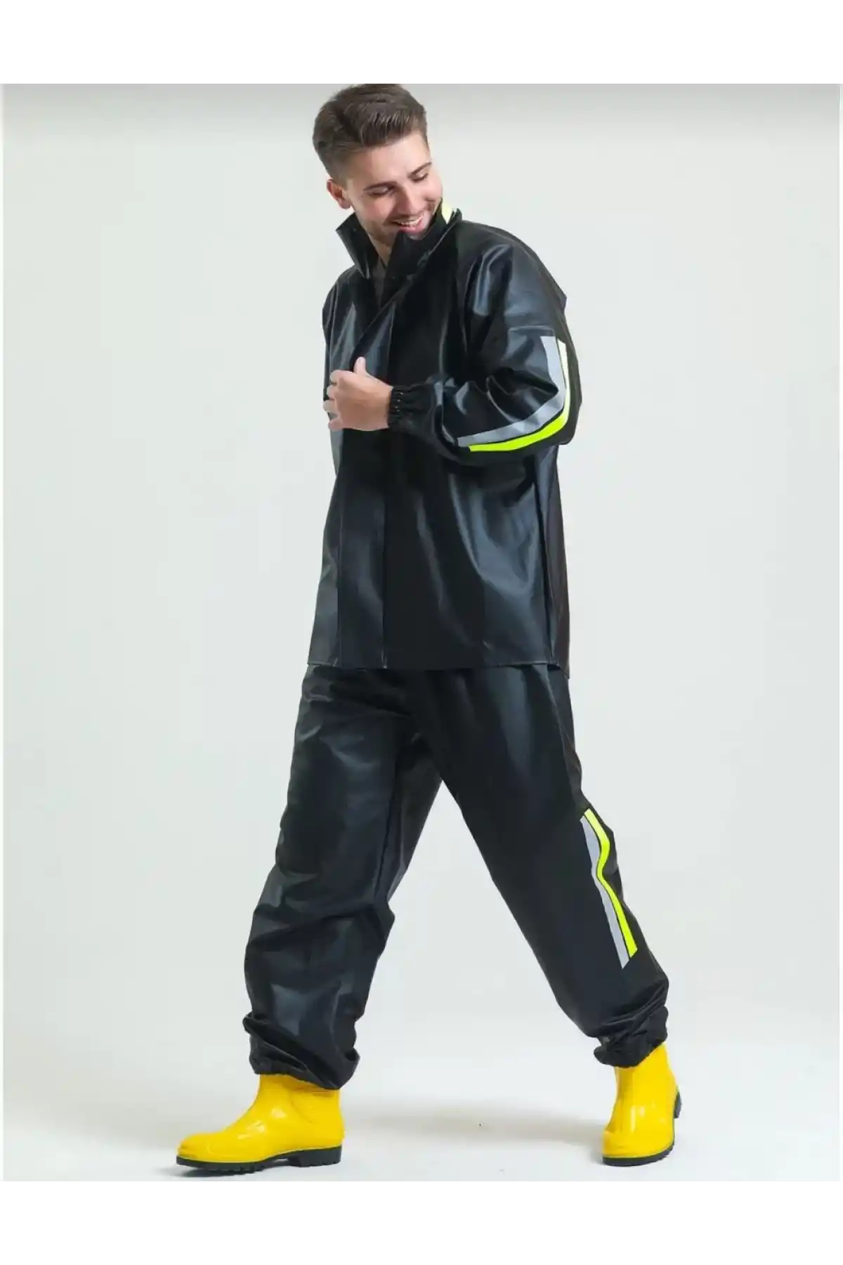 Premium Motorcu Kurye Yağmurluk Takım Su Geçirmez PVC Kumaş Reflektörlü TÜBİTAK Onaylı - Siyah
