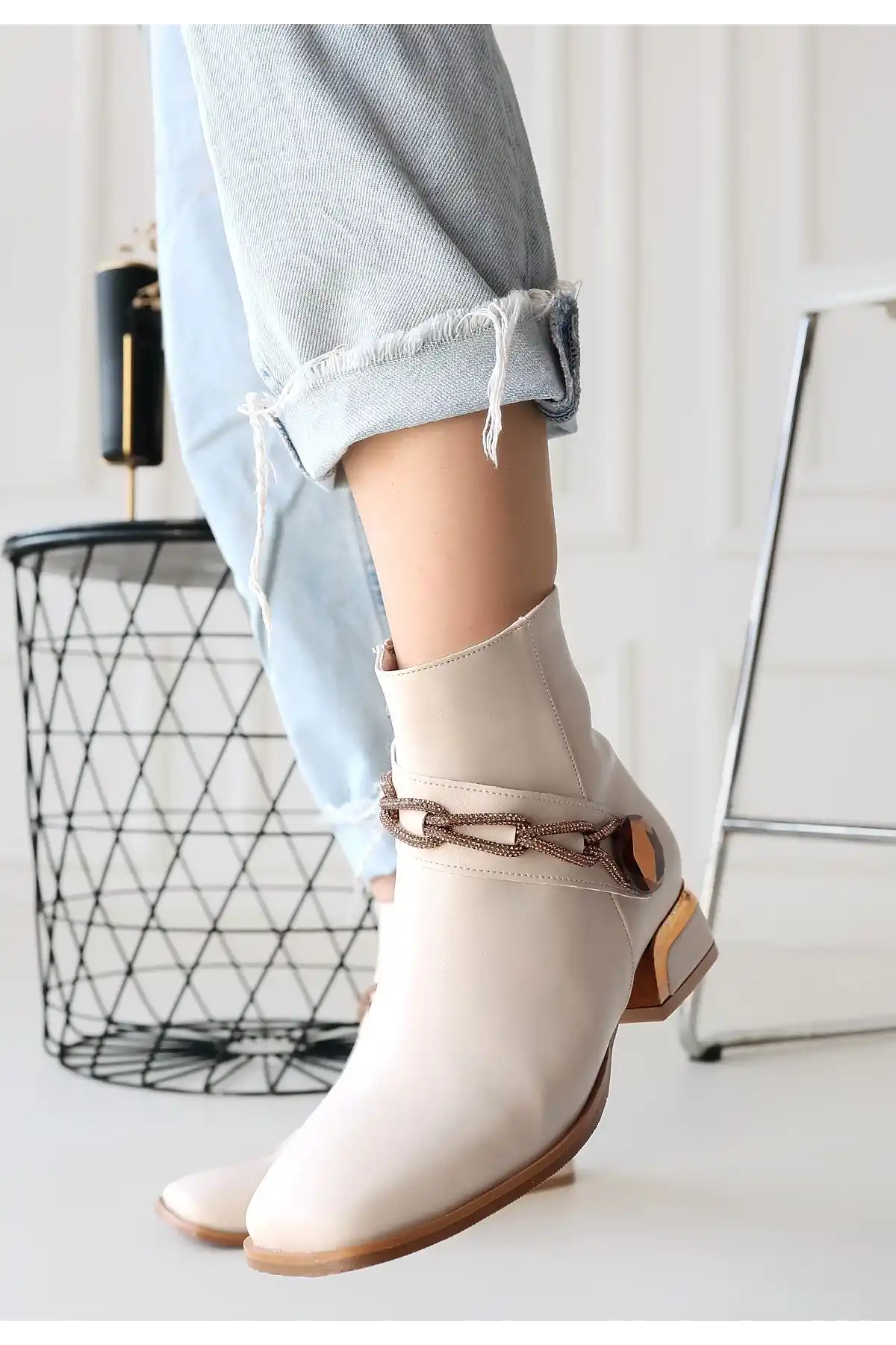 Roxani Bej Cilt Topuklu Bot - GC