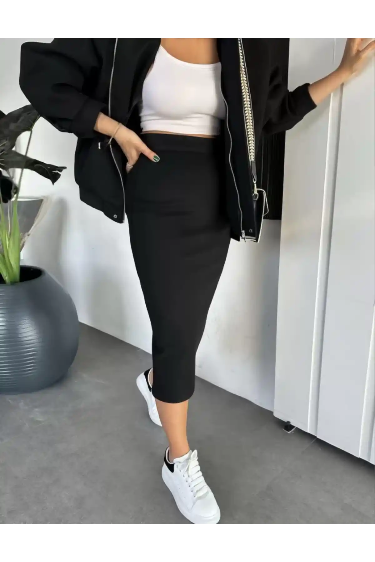 RYSE Kadın Mevsim Kaşe Fermuarlı Ceket Etek Takım Kaşmir Ceket Etekli  İkili Takım Kaşe Bomber Ceket-Etek Takım