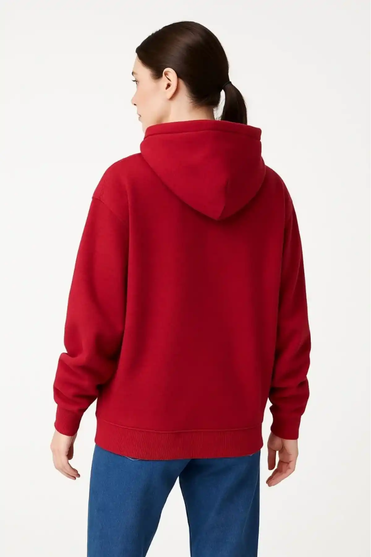 Samuray Ninja Çift Kapüşonlu Kadın Hoodie Oversize Kanguru Cepli, Bahar & Kışlık Fermuarlı Sweatshirt- Kırmızı