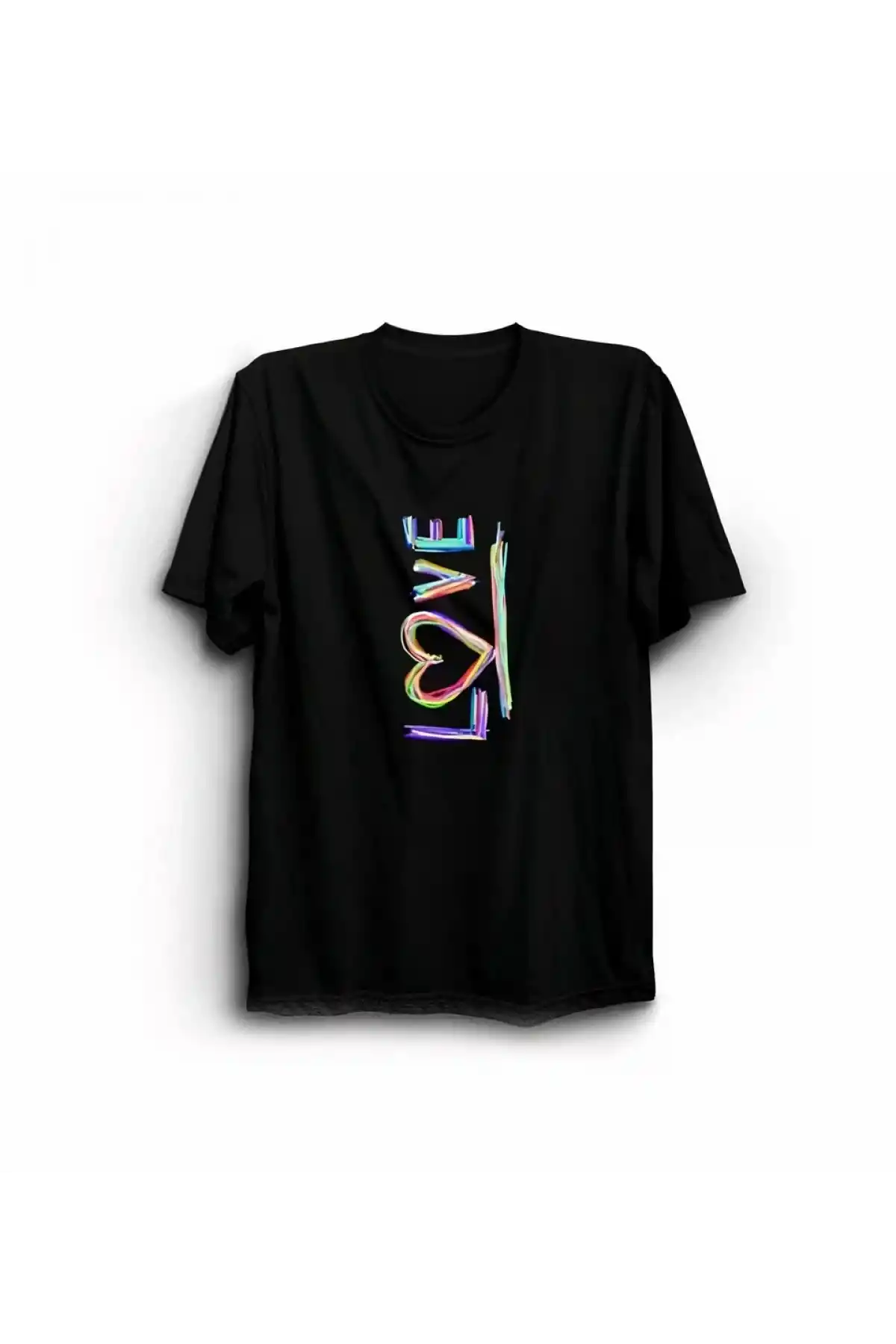 Sevgililer Günü İçin Özel Tasarım Love Baskılı T-shirt - Siyah