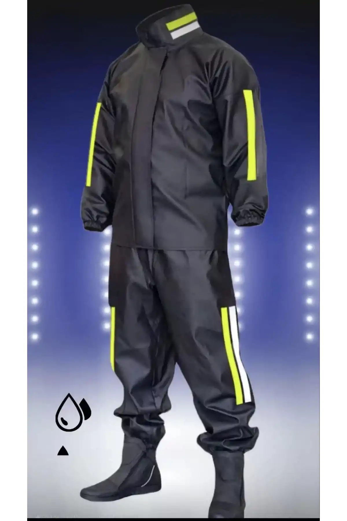 Tam Kalıp Motorcu Kurye Su Gecirmez Yağmurluk Takım - Siyah