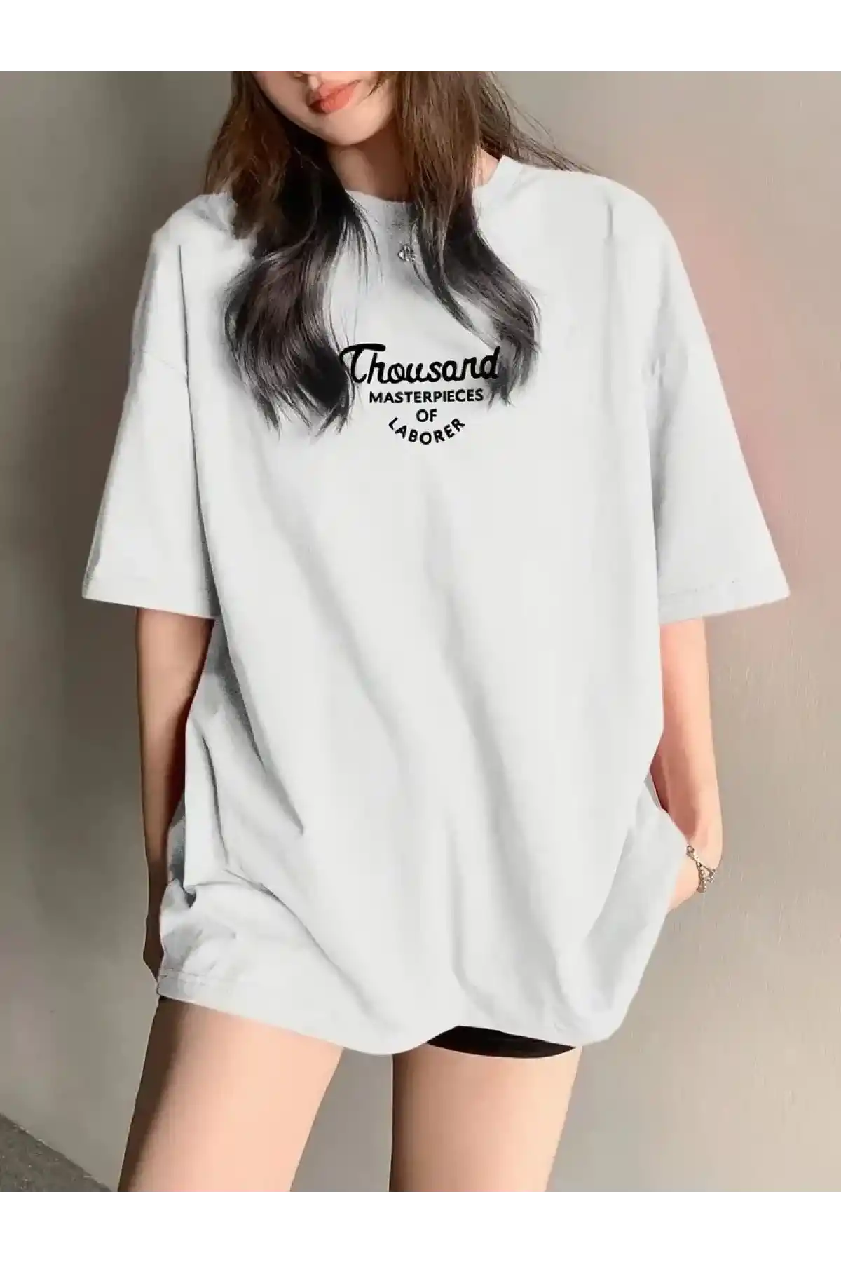 Thousand Ön Arka Baskılı Oversize Bisiklet Yaka T-shirt - Beyaz