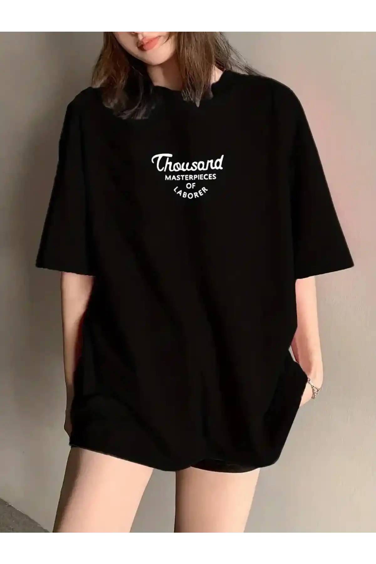 Thousand Ön Arka Baskılı Oversize Bisiklet Yaka T-shirt - Siyah