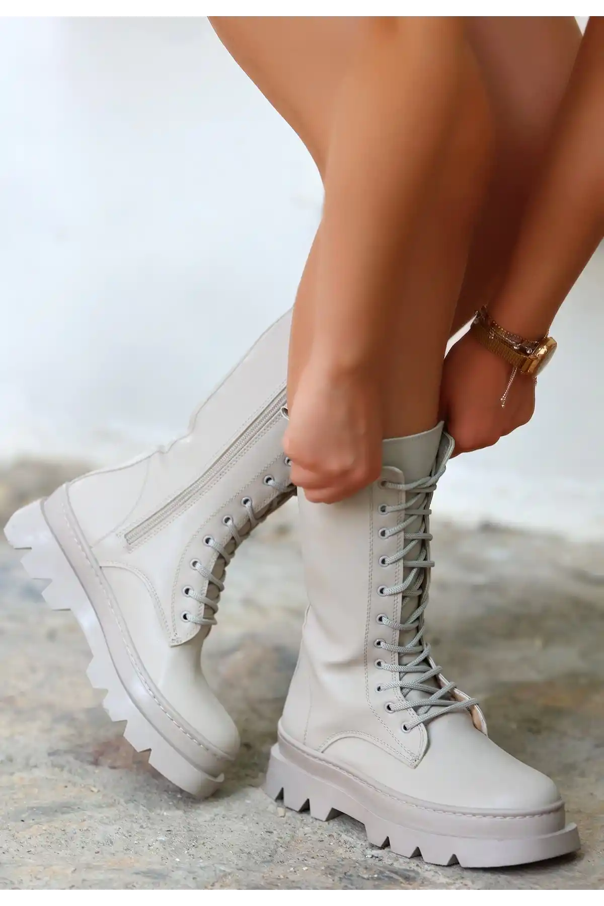 Toir Bej Cilt Bağcıklı Postal - GC