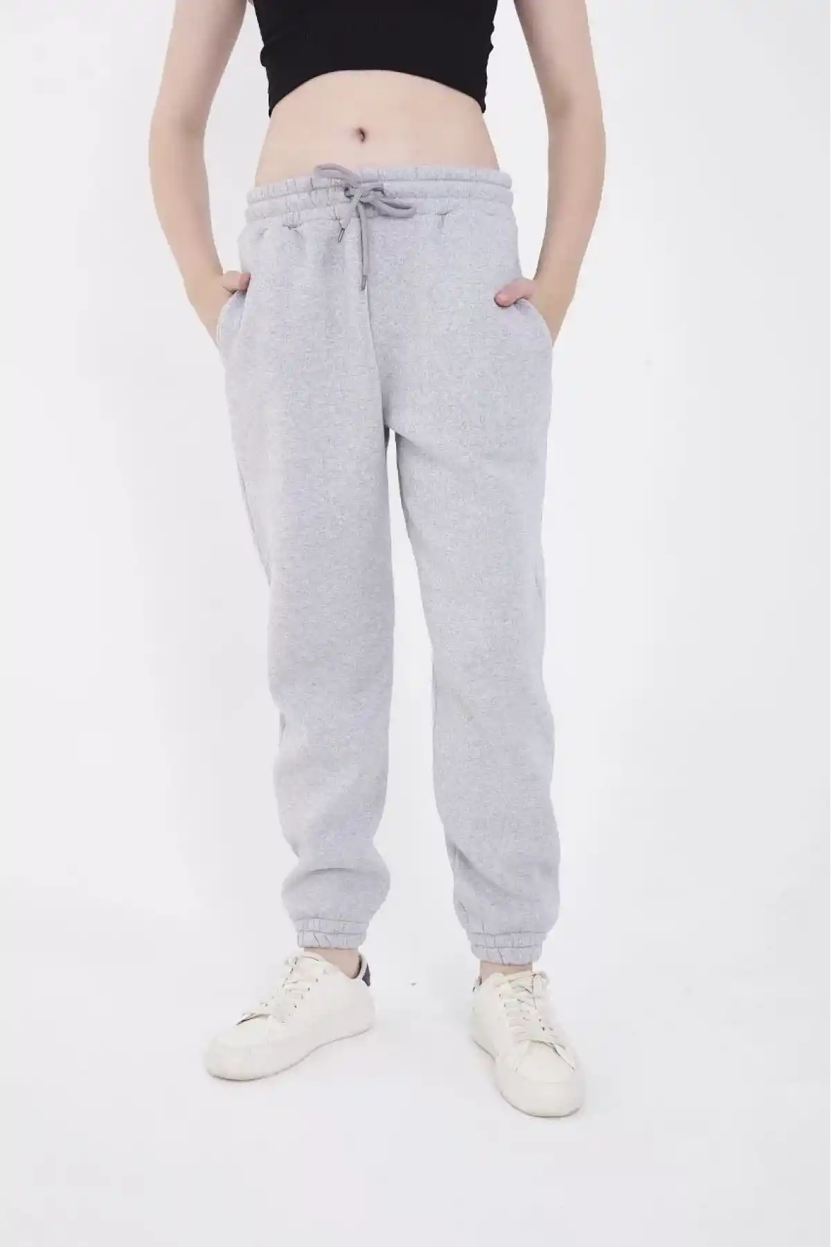 Üç İplik Basic Lastikli Eşofman Pantolon - Gri