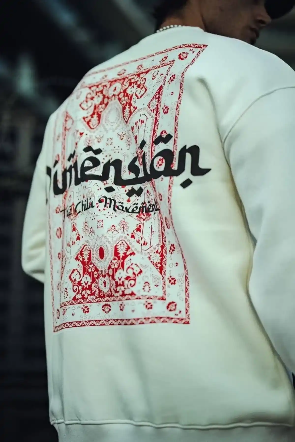 Erkek 3 iplik Pamuklu Bisiklet Yaka Baskılı SweatShirt - Beyaz