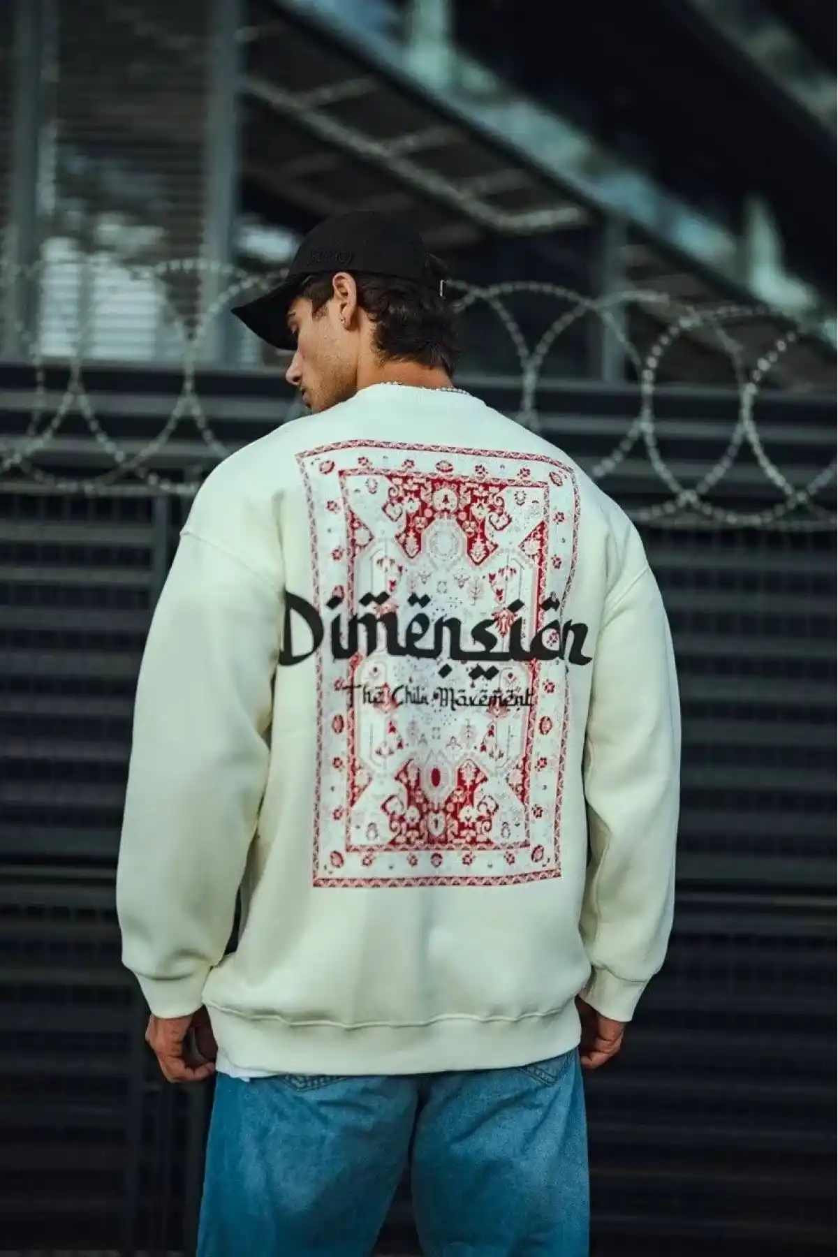 Erkek 3 iplik Pamuklu Bisiklet Yaka Baskılı SweatShirt - Beyaz