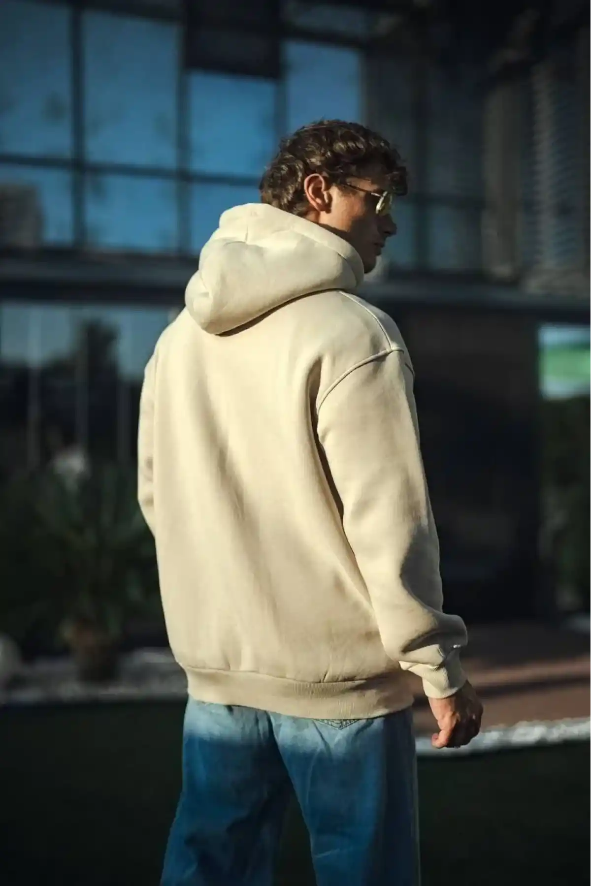 Üç İplik Penye kapüşonlu Basic SweatShirt - Bej