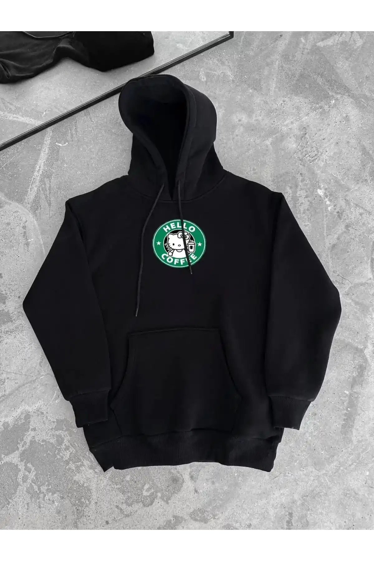 Üç İplik Penye Uzun Kol Kapüşonlu SweatShirt - Siyah