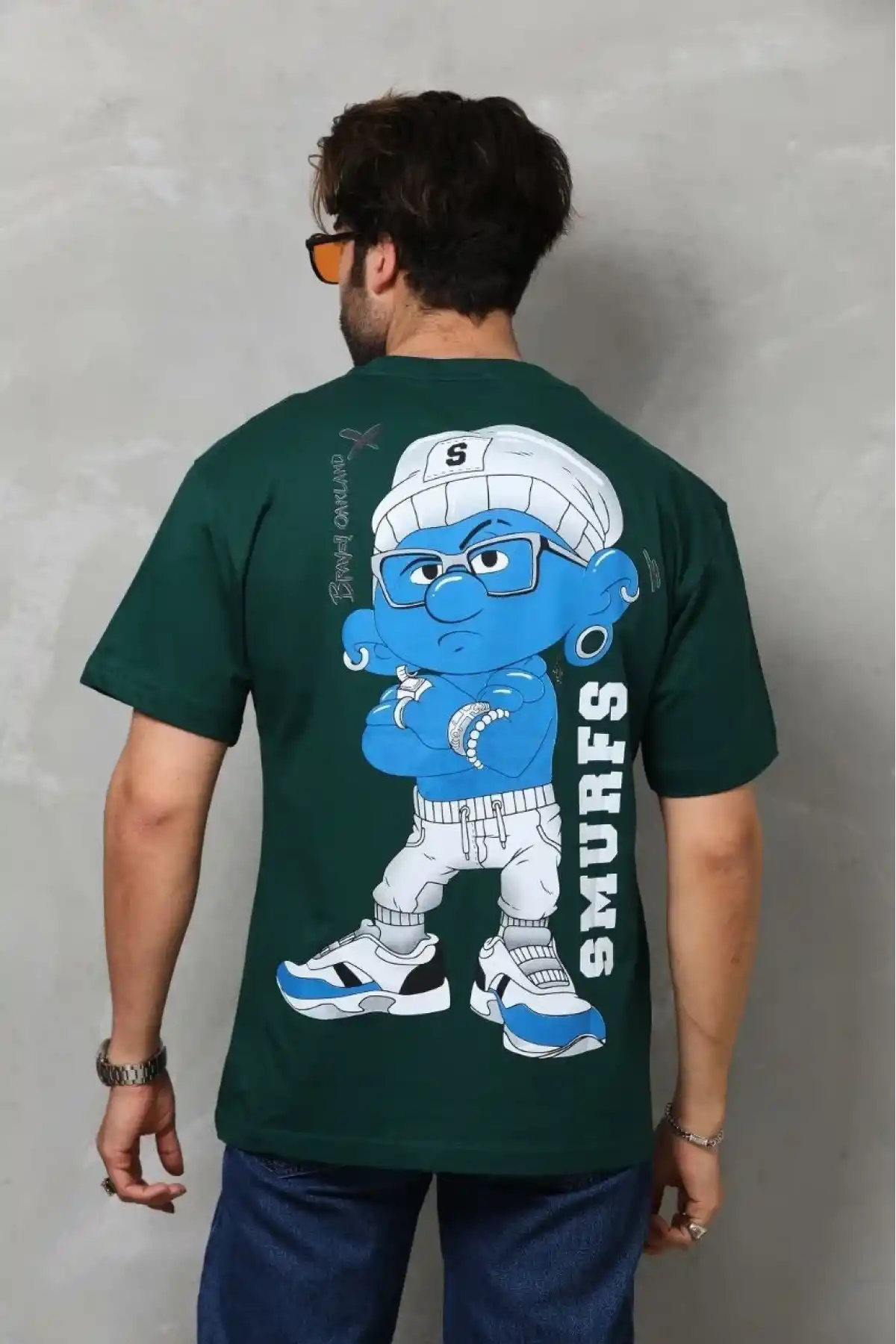 Unisex Basic Bisiklet Yaka Oversize T-Shirt - Yeşil