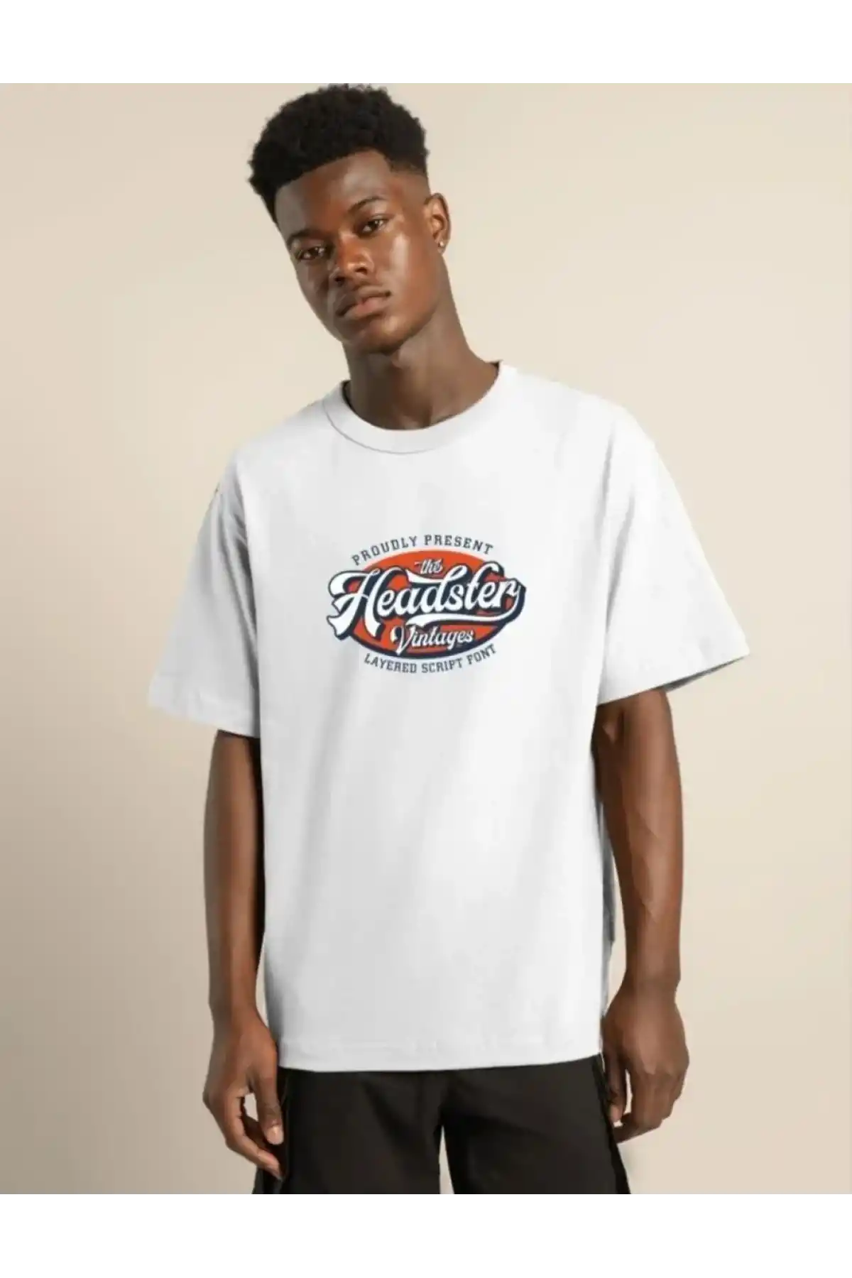 Unisex Baskılı Oversize T-Shirt - Beyaz