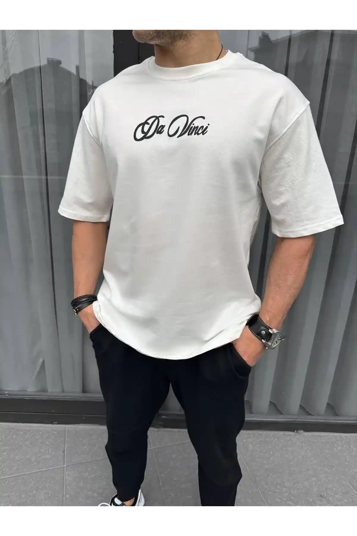 Unisex Baskılı Oversize T-Shirt - Beyaz