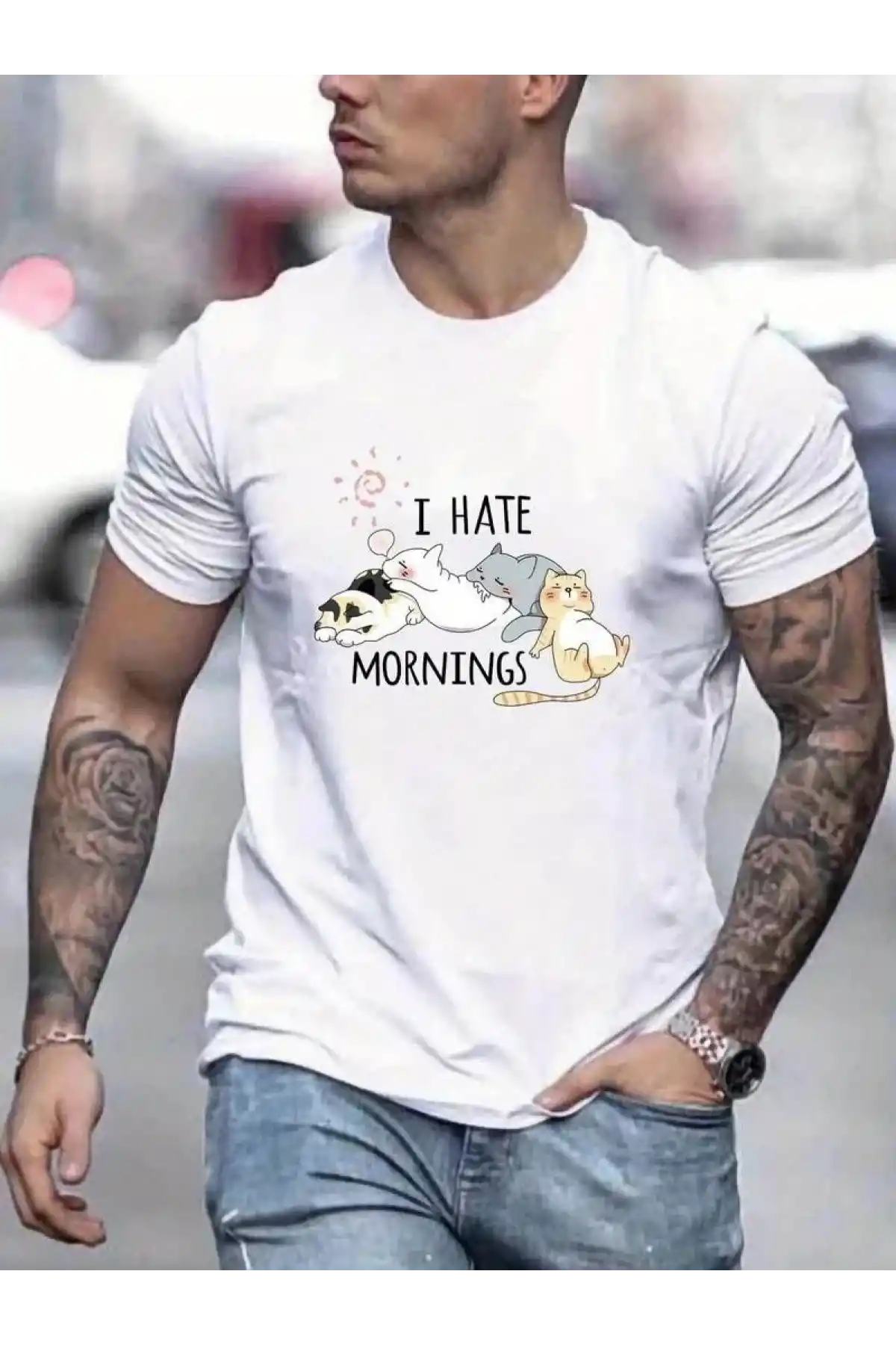 Unisex Baskılı Oversize T-Shirt - Beyaz