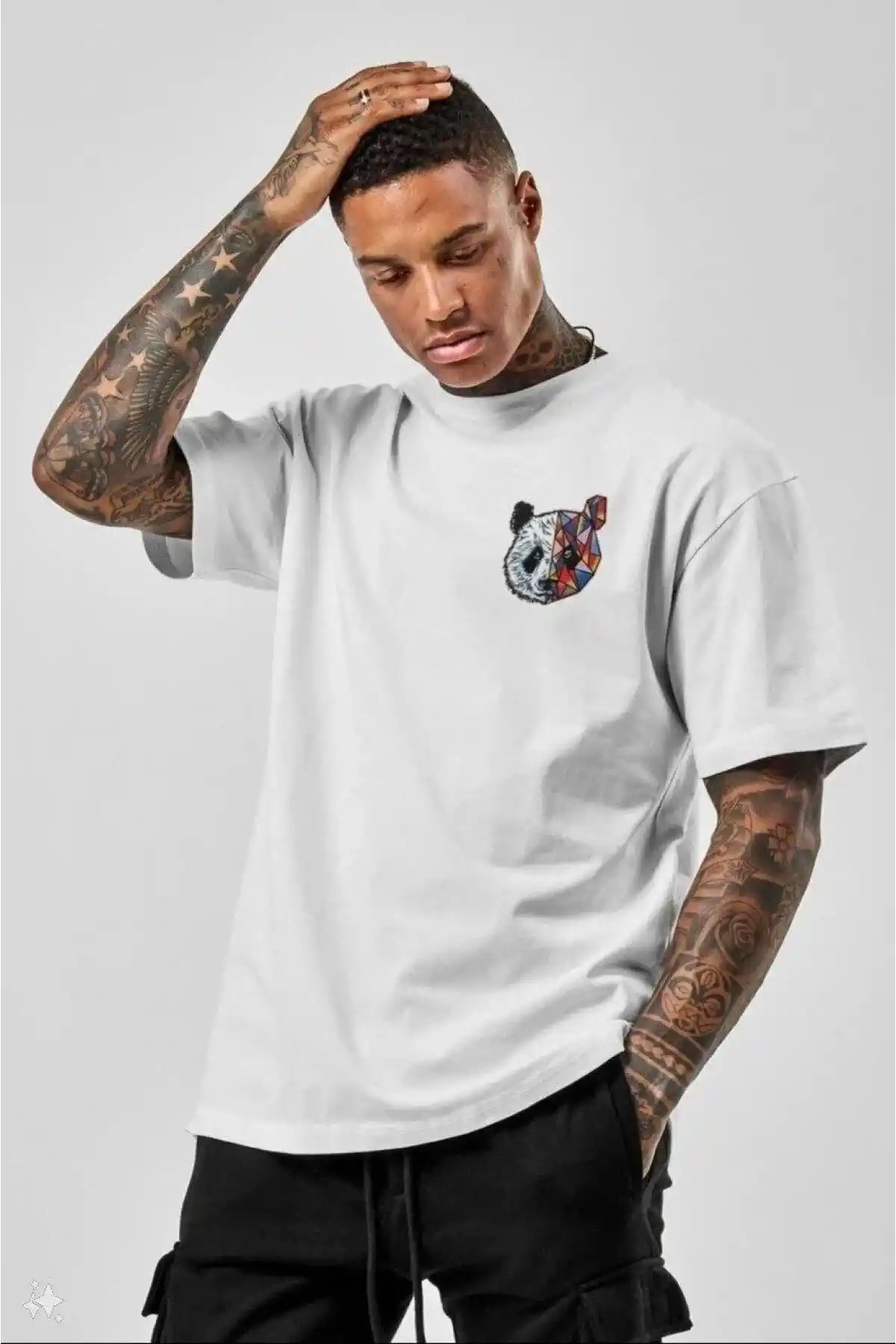 Unisex Baskılı Oversize T-Shirt - Beyaz