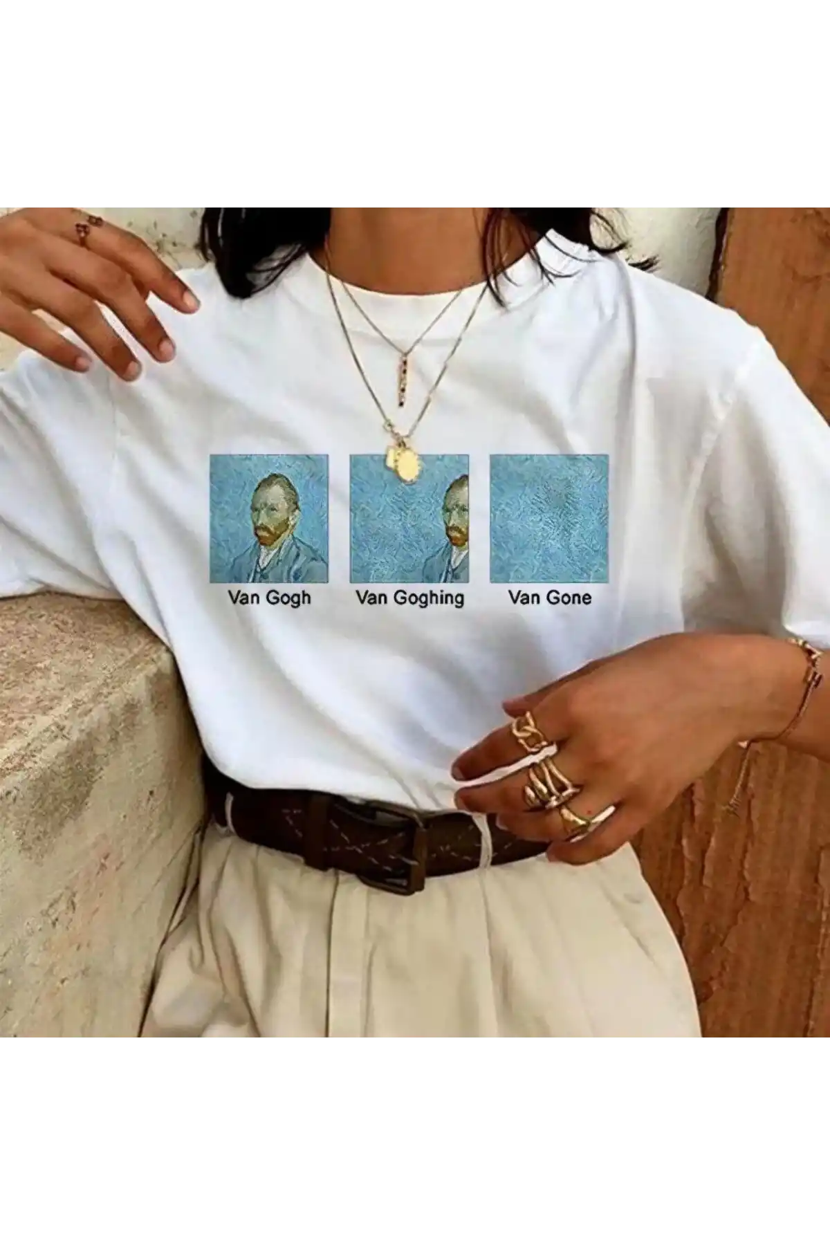 Kadın Baskılı Oversize T-Shirt - Beyaz