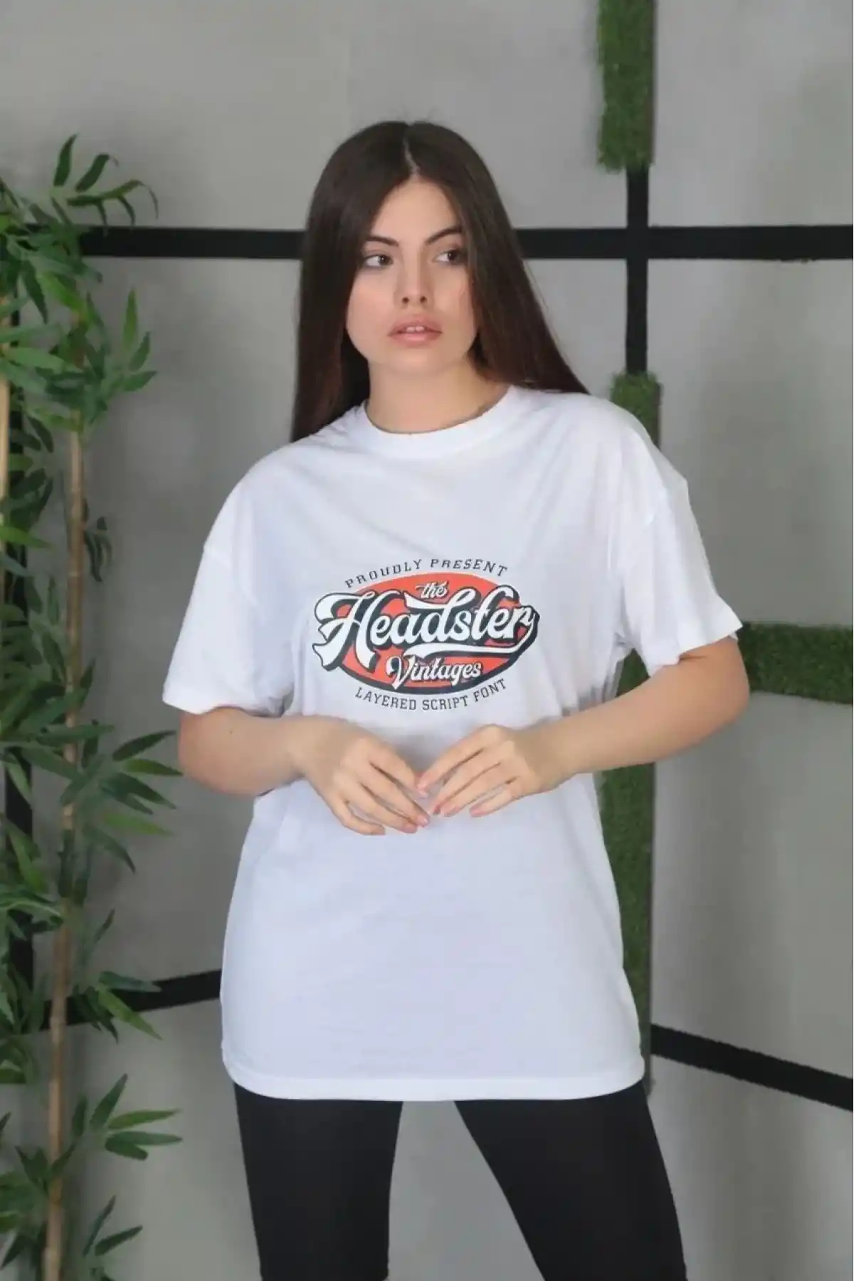 Kadın Baskılı Oversize T-Shirt - Beyaz