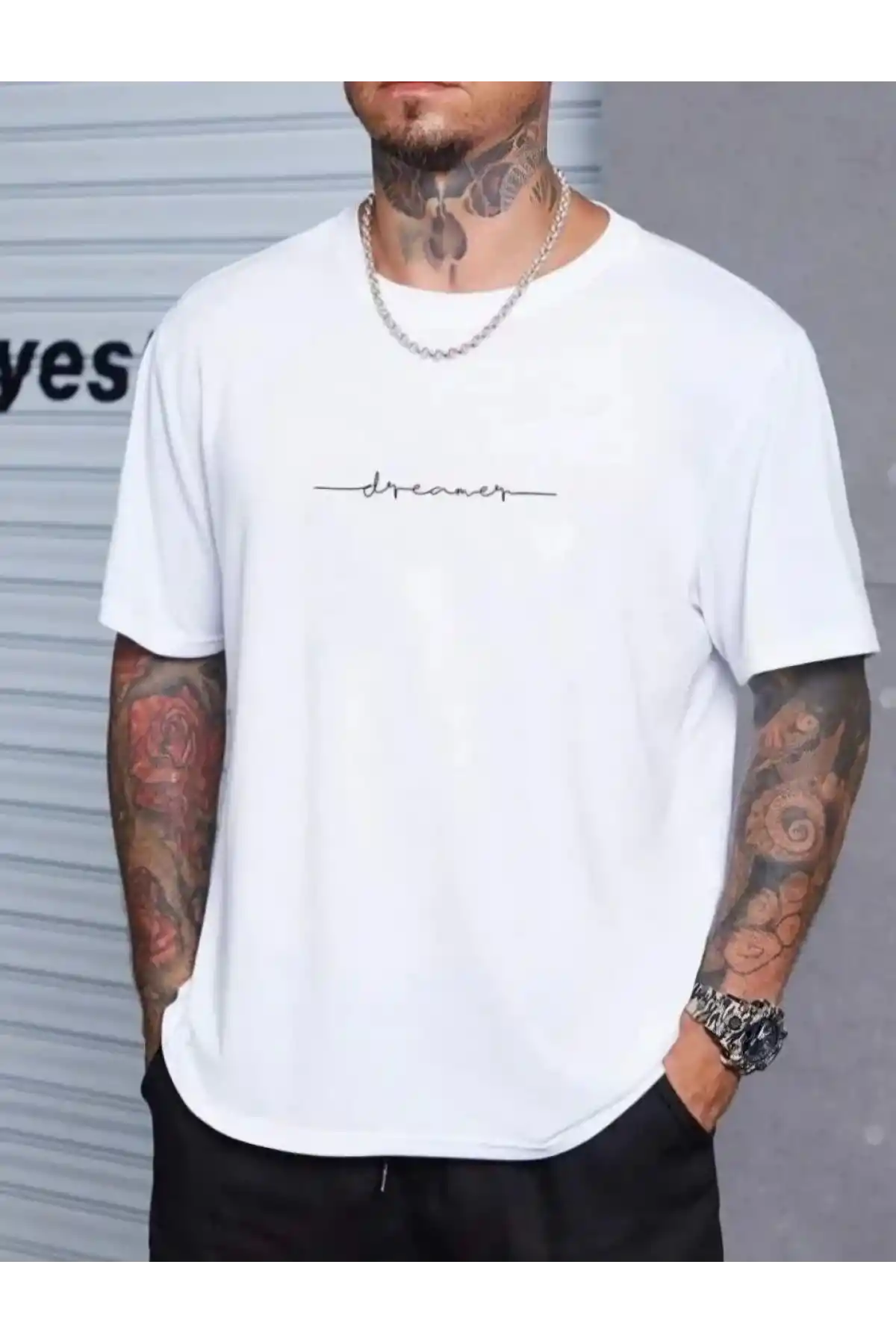 Unisex Baskılı Oversize T-Shirt - Beyaz