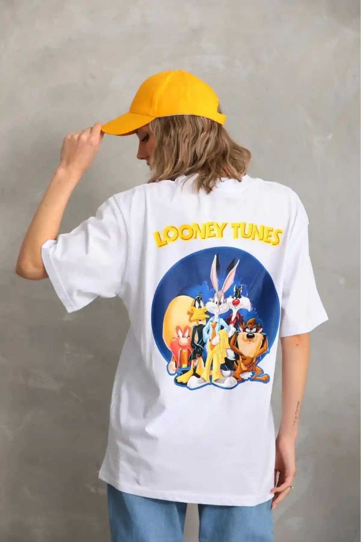 Kadın Baskılı Oversize T-Shirt - Beyaz