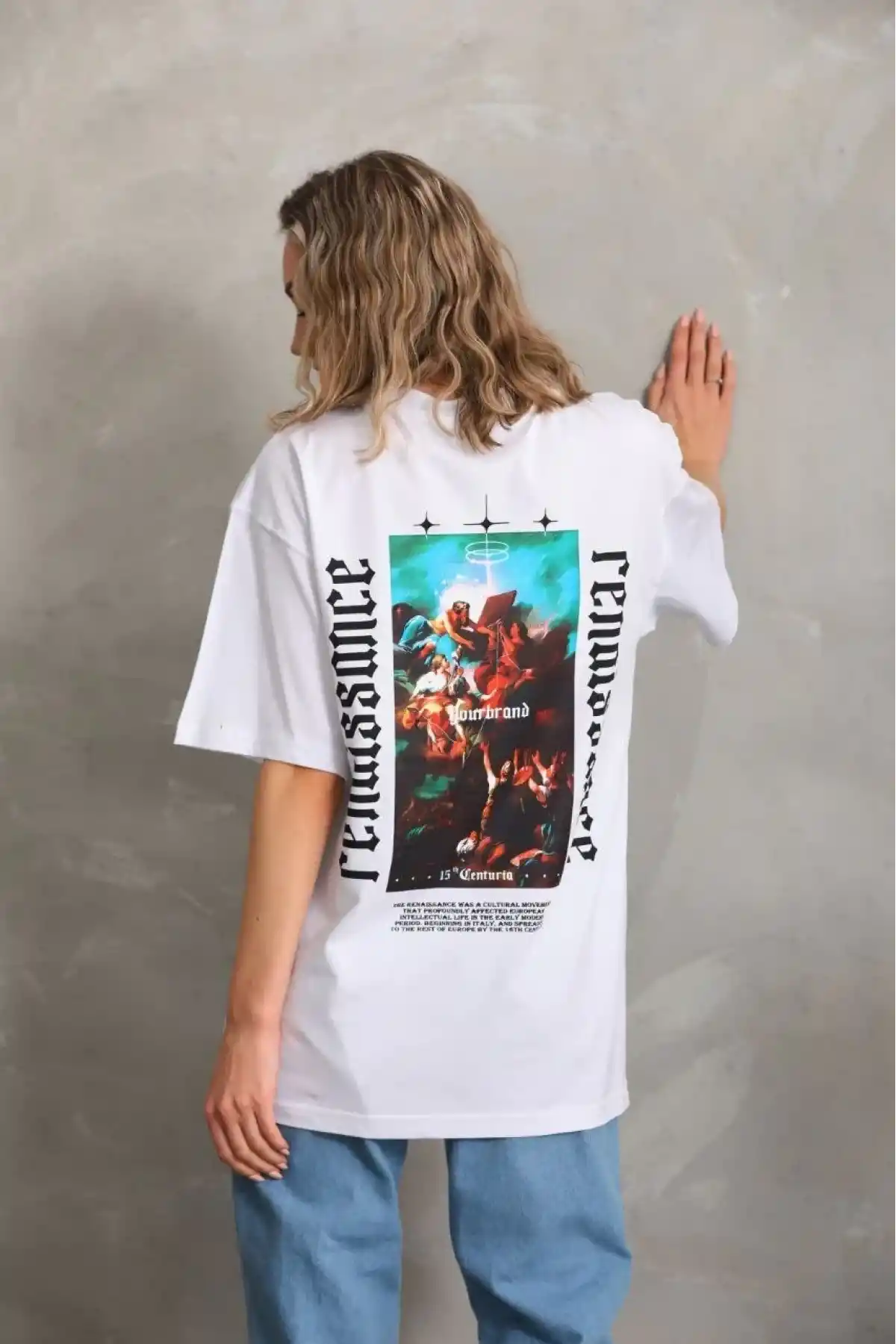 Kadın Baskılı Oversize T-Shirt - Beyaz