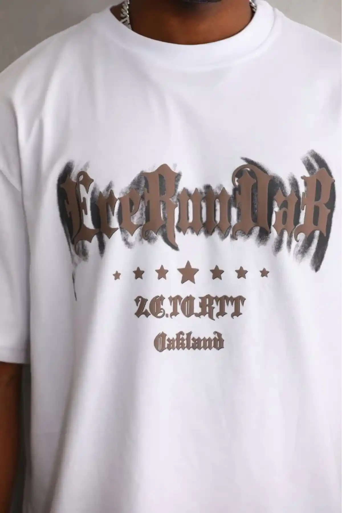 Erkek Baskılı T-Shirt Kısa Kol Bisiklet Yaka Rahat Kalıp Tişört  - Beyaz