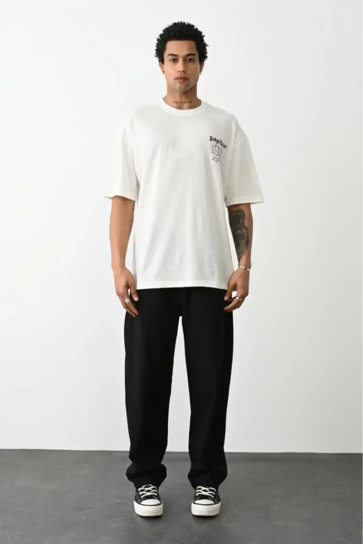 Unisex Baskılı Oversize T-Shirt - Beyaz