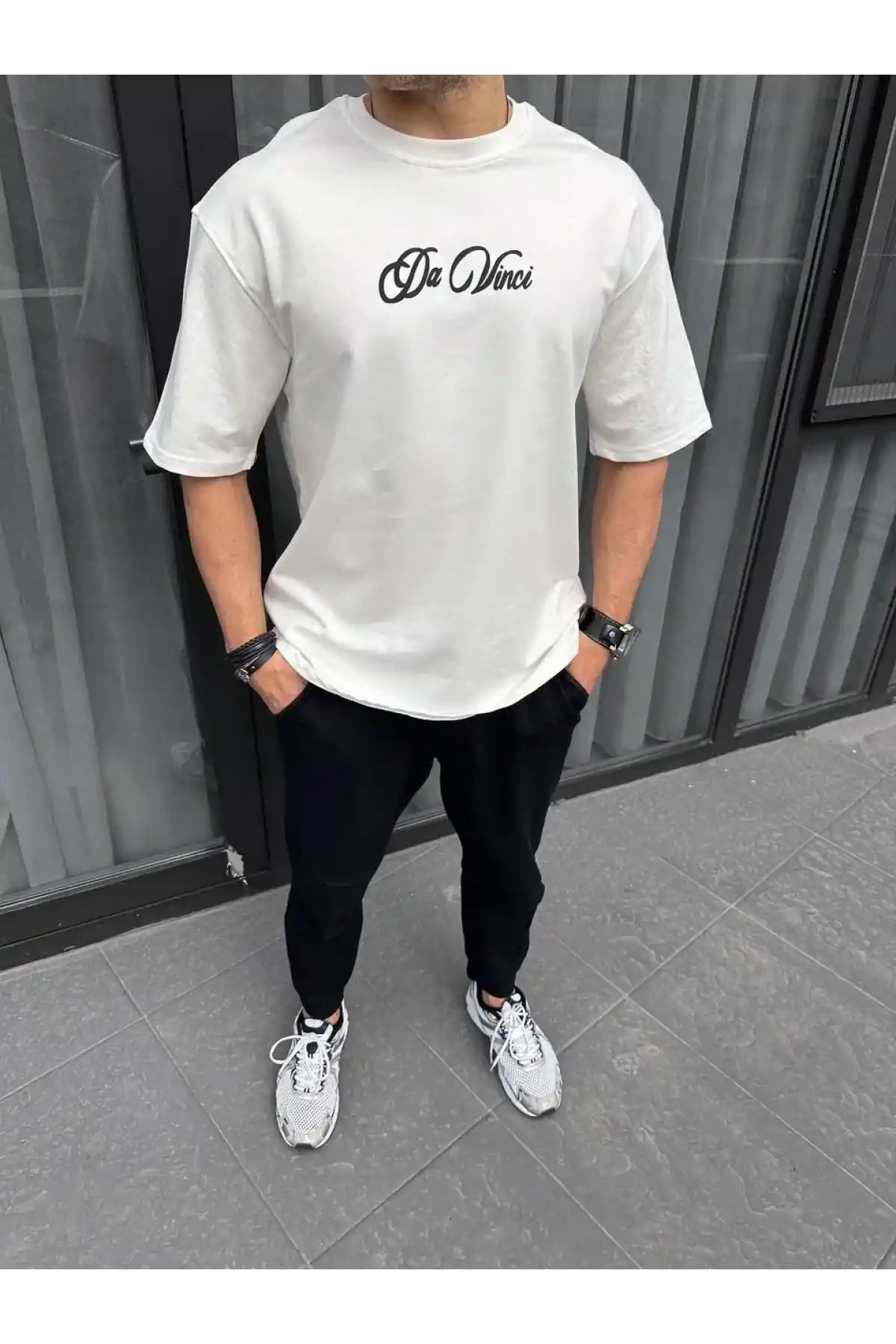 Unisex Baskılı Oversize T-Shirt - Beyaz