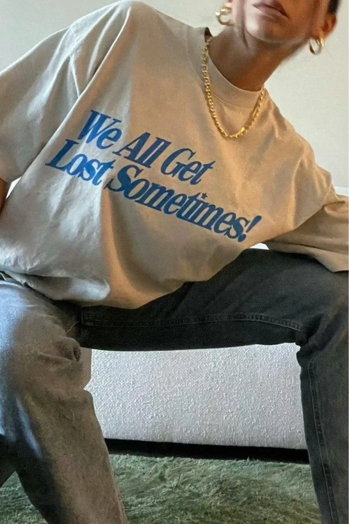 Kadın Baskılı Oversize T-Shirt - Beyaz