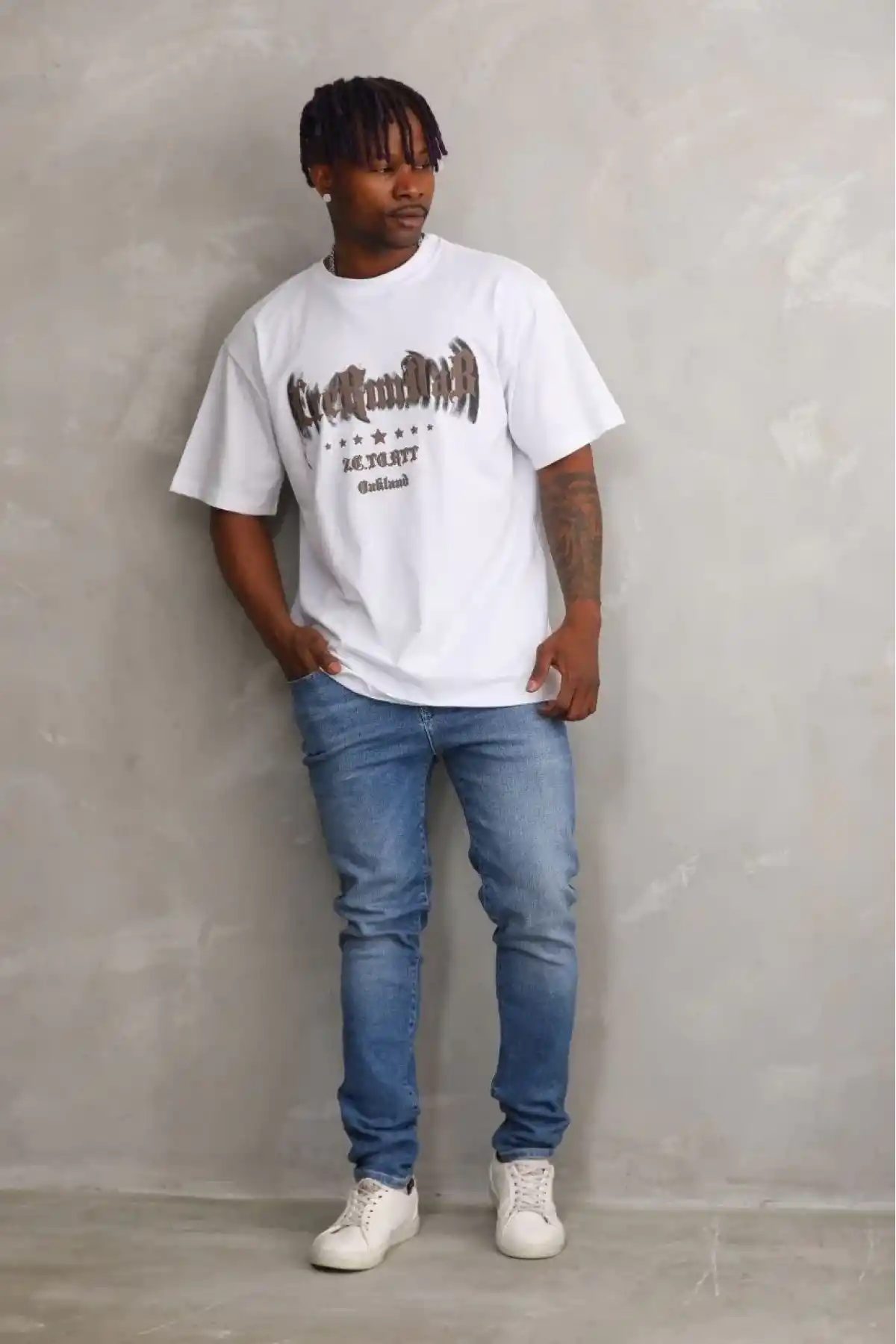 Erkek Baskılı T-Shirt Kısa Kol Bisiklet Yaka Rahat Kalıp Tişört  - Beyaz