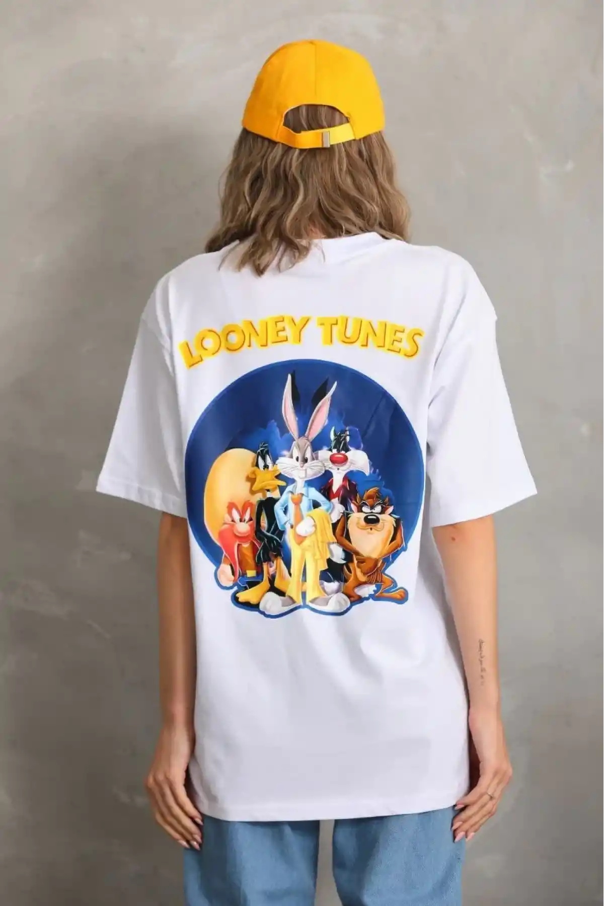 Kadın Baskılı Oversize T-Shirt - Beyaz